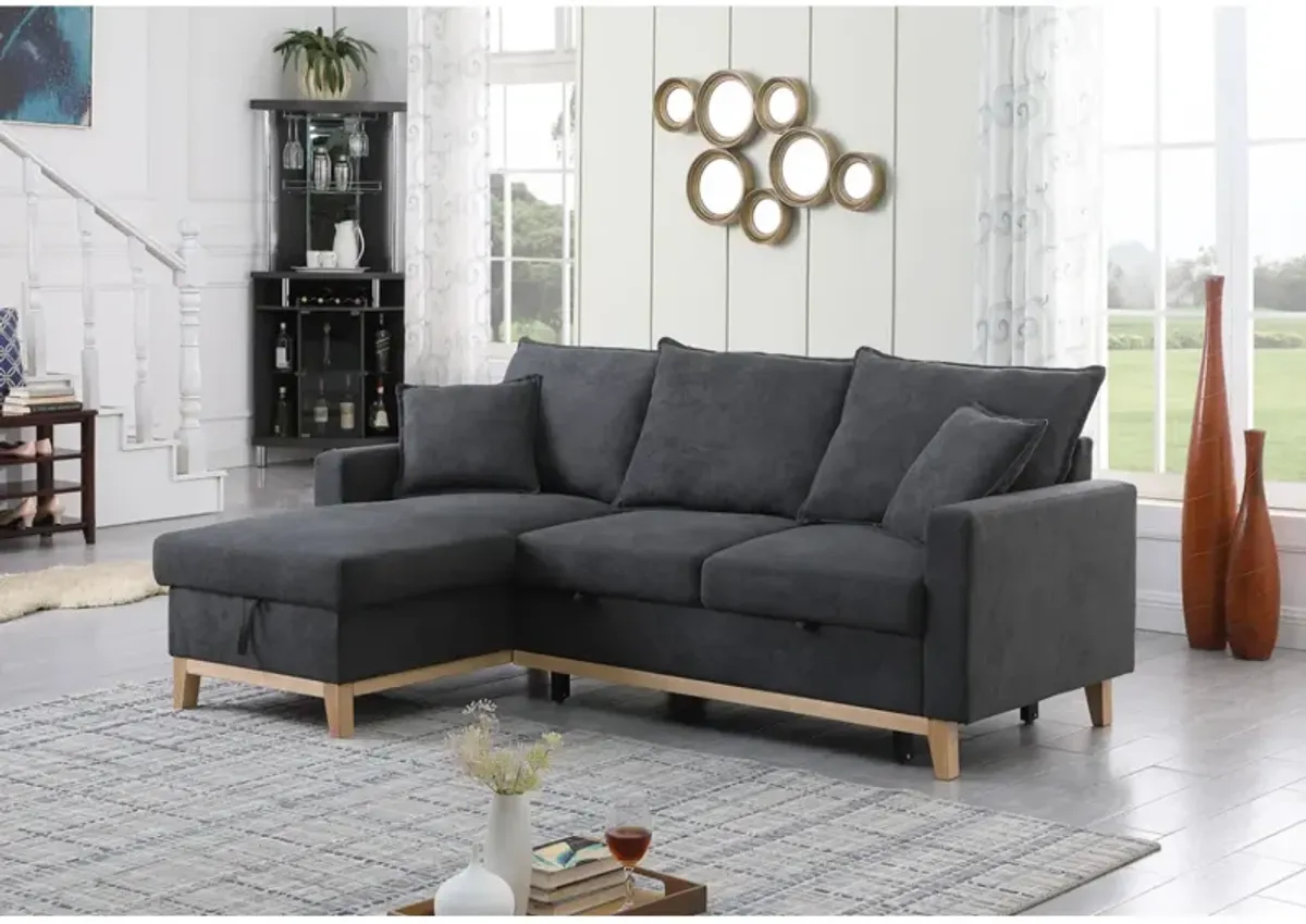 Colton Dark Gray Woven Reversible Sleeper Sectional Sofa With Storage Chaise