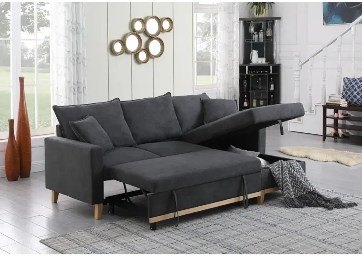 Colton Dark Gray Woven Reversible Sleeper Sectional Sofa With Storage Chaise