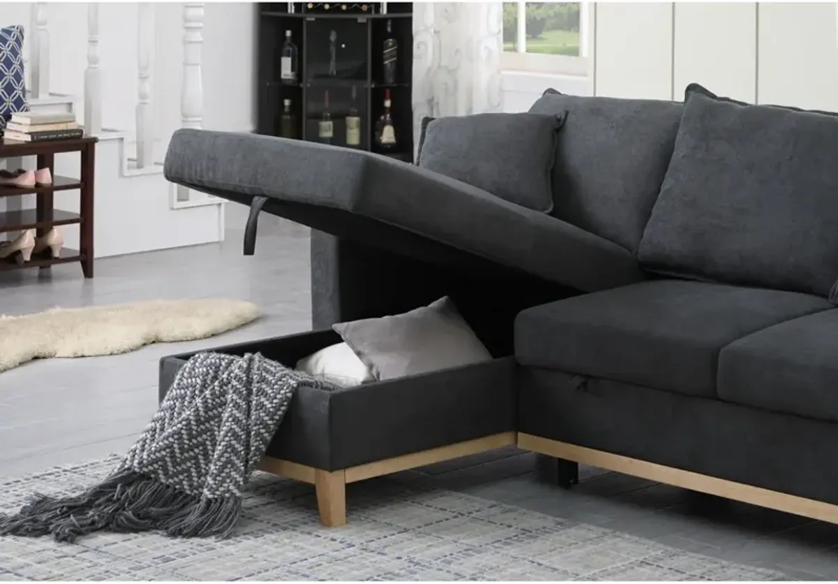 Colton Dark Gray Woven Reversible Sleeper Sectional Sofa With Storage Chaise