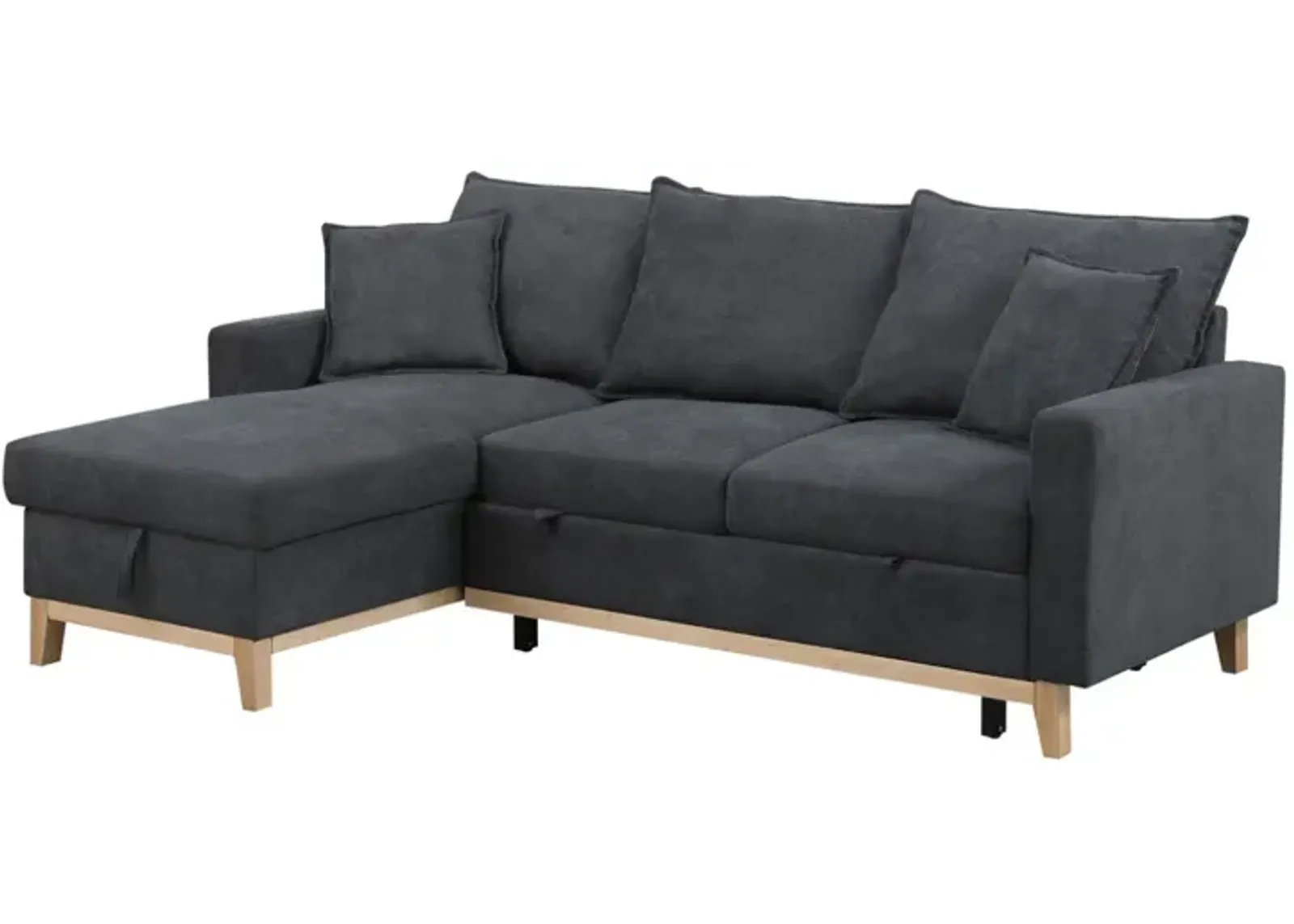 Colton Dark Gray Woven Reversible Sleeper Sectional Sofa With Storage Chaise