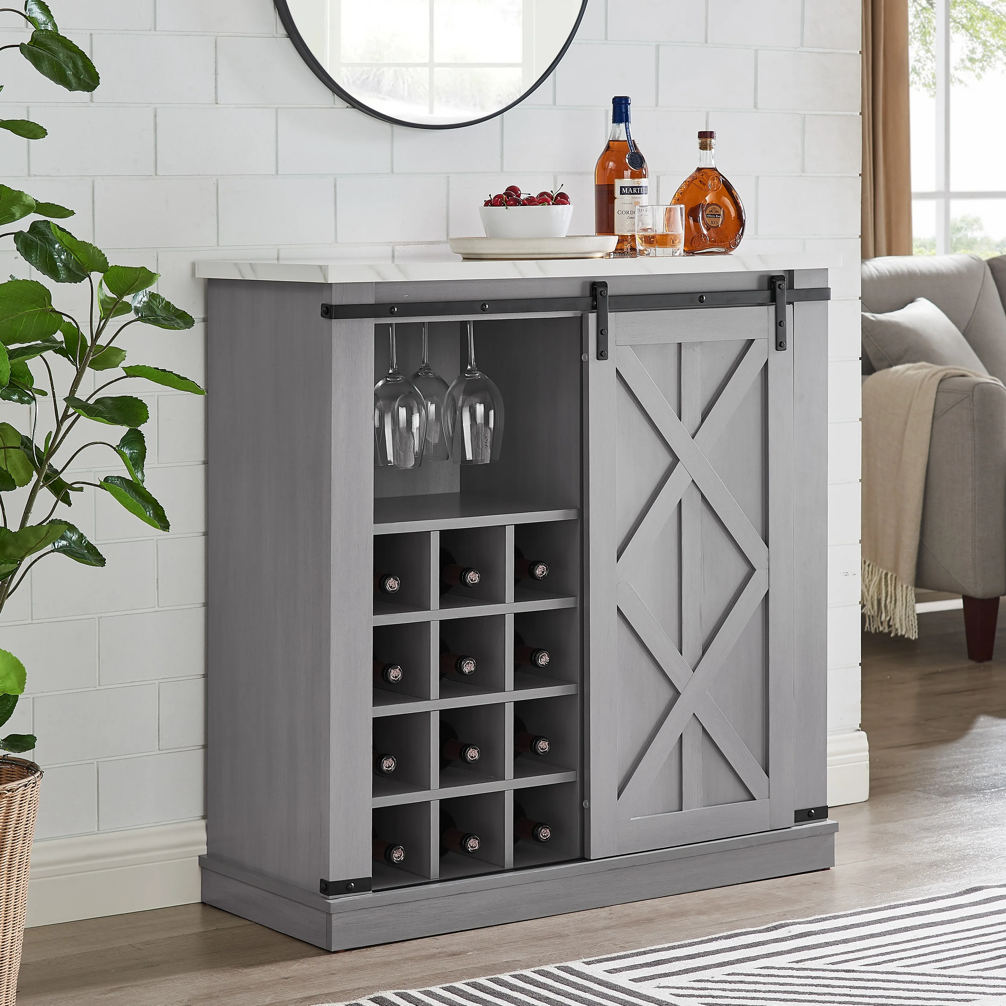 FESTIVO Rustic Wine Bar Cabinet: Space-Saving Storage Solution