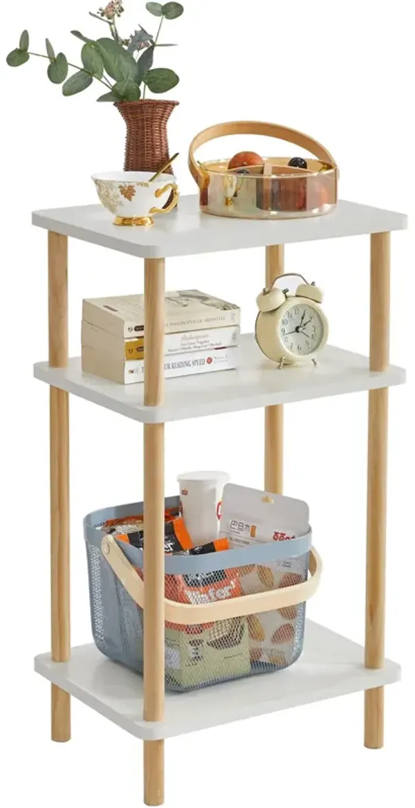 IBUYKE 3-Tier Side Table, Solid Wood Tall End Table with Storage Shelves, Nightstand Bedside Table for Living Room Bedroom Offic