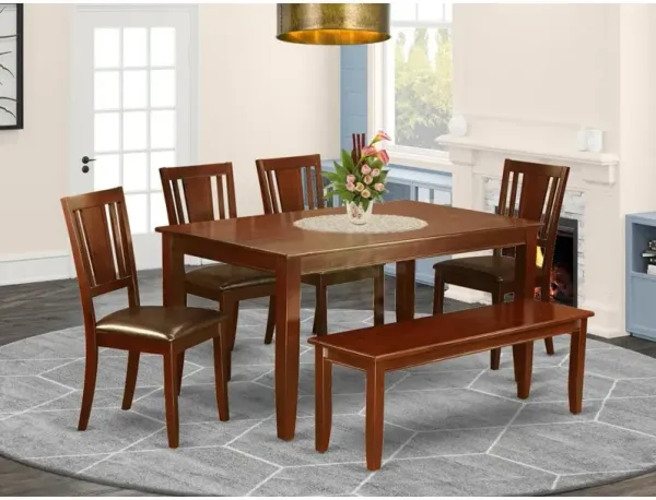 6 Pc Kitchen Table with bench-Table and 4 Chairs for Dining room and Bench