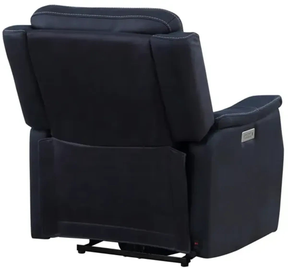 Clean Contemporary Dual-Power Recliner - Ocean Blue Leatherette, Power Footrest, Power Headrest - Easy-Care and Convenience