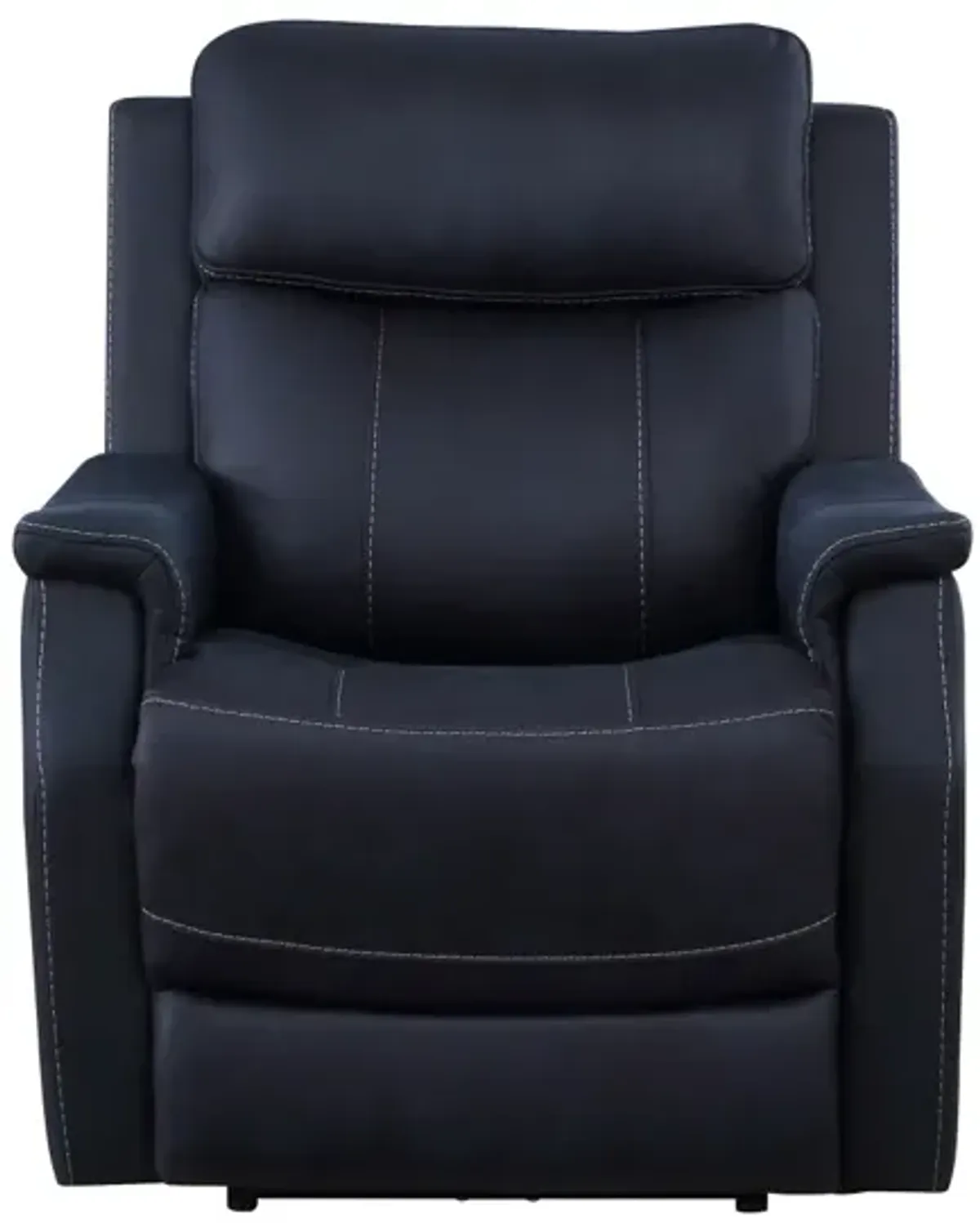 Clean Contemporary Dual-Power Recliner - Ocean Blue Leatherette, Power Footrest, Power Headrest - Easy-Care and Convenience