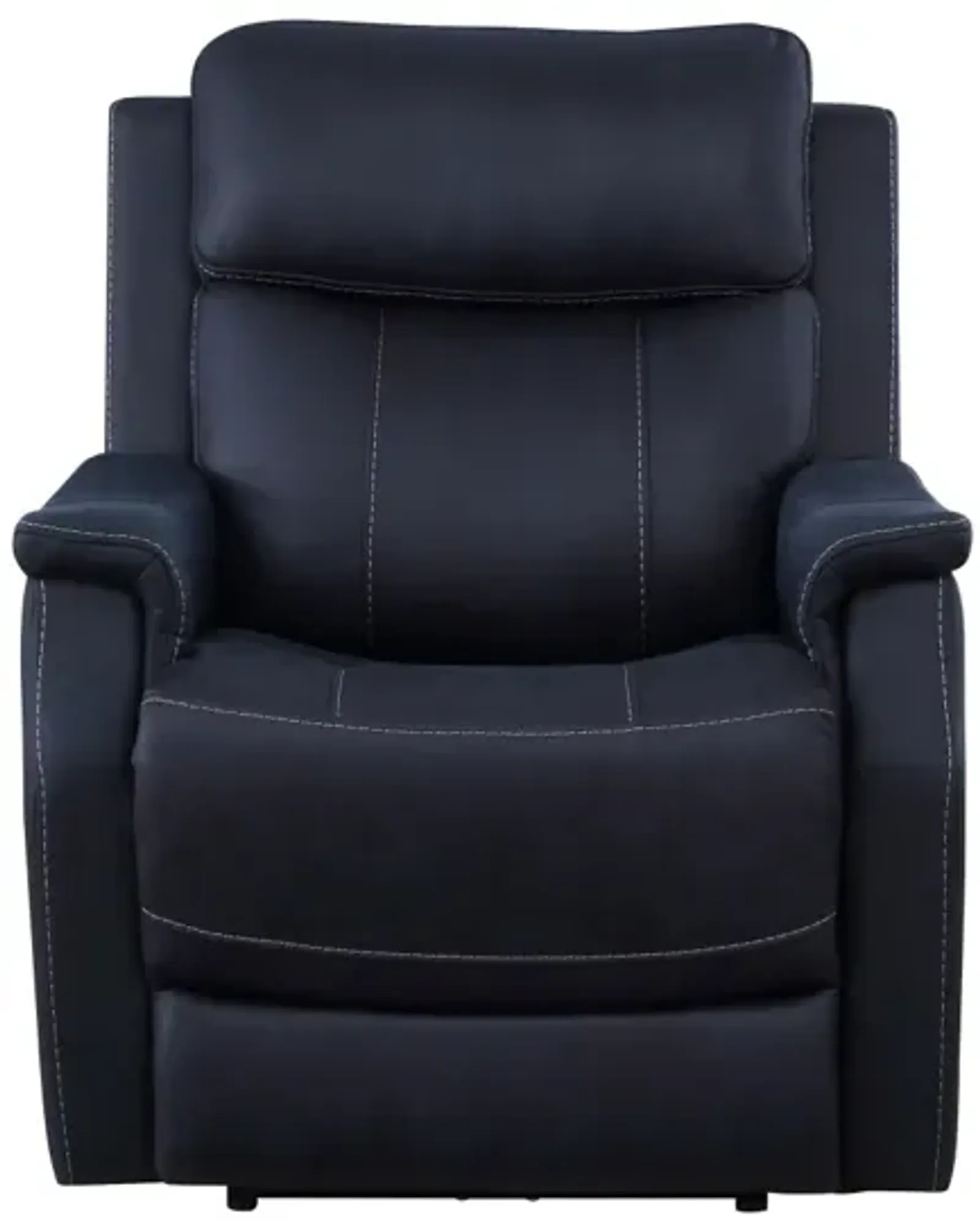 Clean Contemporary Dual-Power Recliner - Ocean Blue Leatherette, Power Footrest, Power Headrest - Easy-Care and Convenience