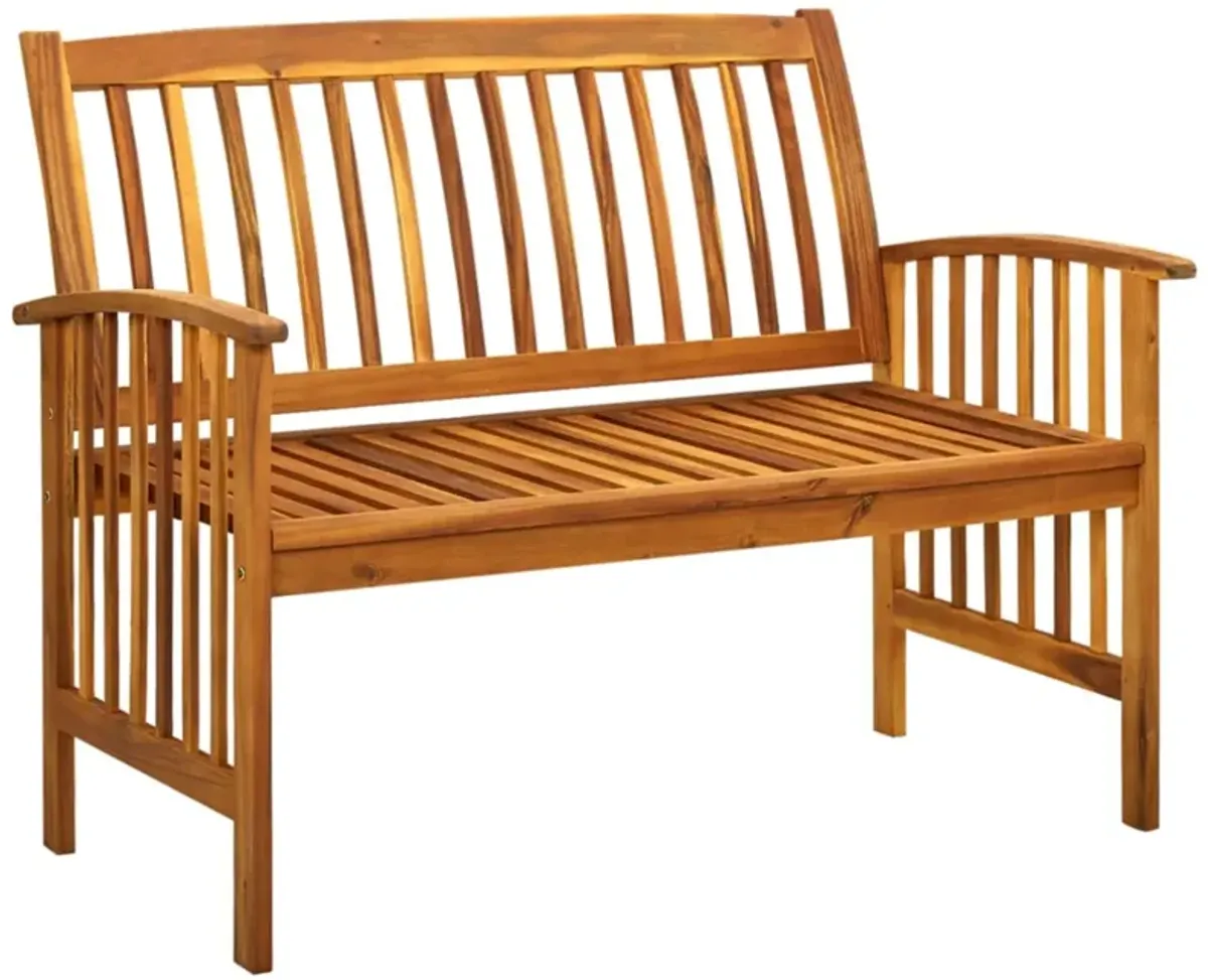 vidaXL Solid Acacia Wood Patio Bench with Comfy Cushion - Rustic, Outdoor-Ready, Easy Maintenance Wood Bench for Gardens, Patios, and Outdoor Living Spaces