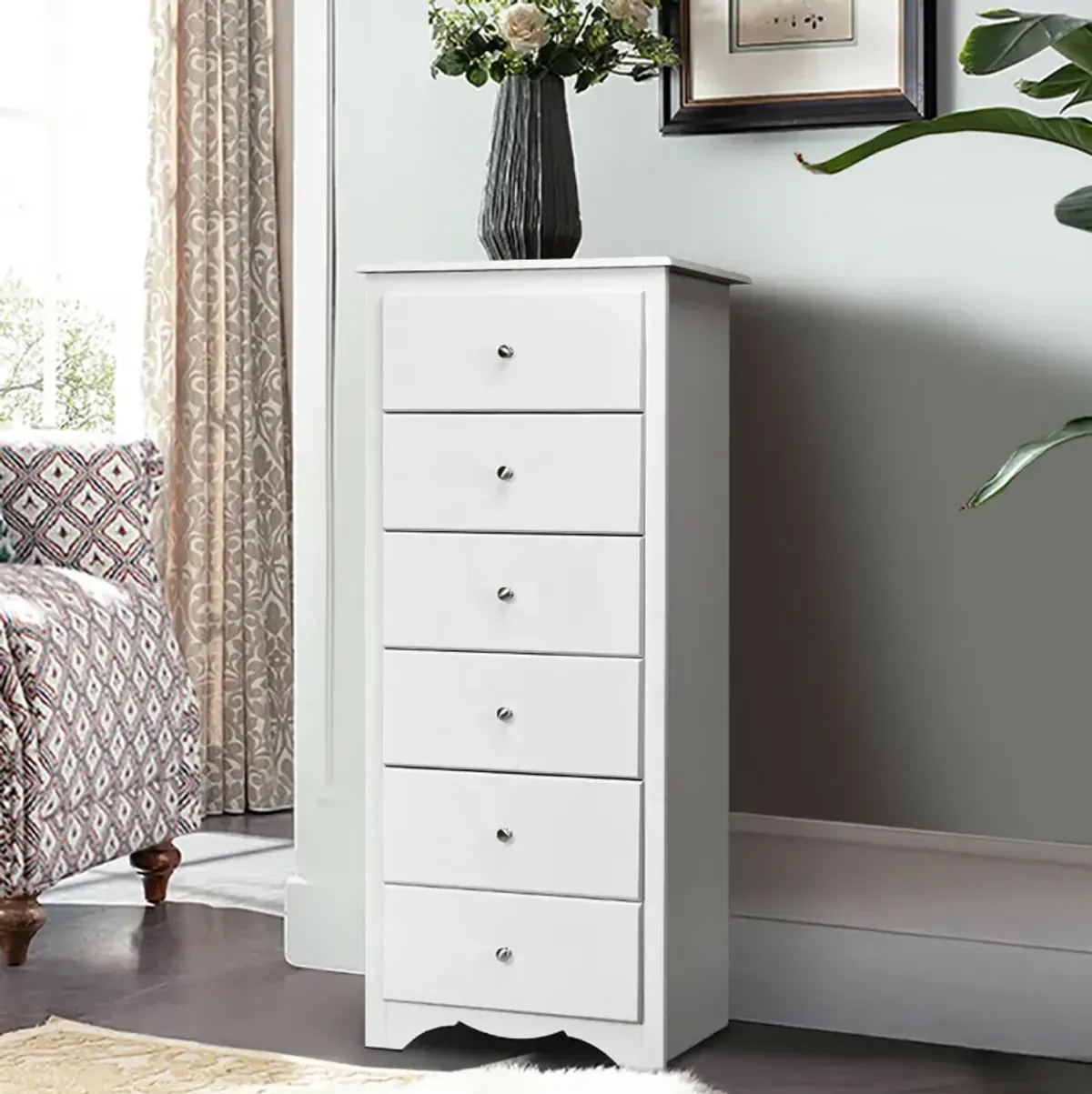 6 Drawers Chest Dresser Clothes Storage Bedroom Furniture Cabinet-White