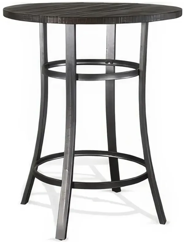 Flint Bar Height Table Round 42 Inch, Dark Brown Mahogany Wood n Metal - Benzara