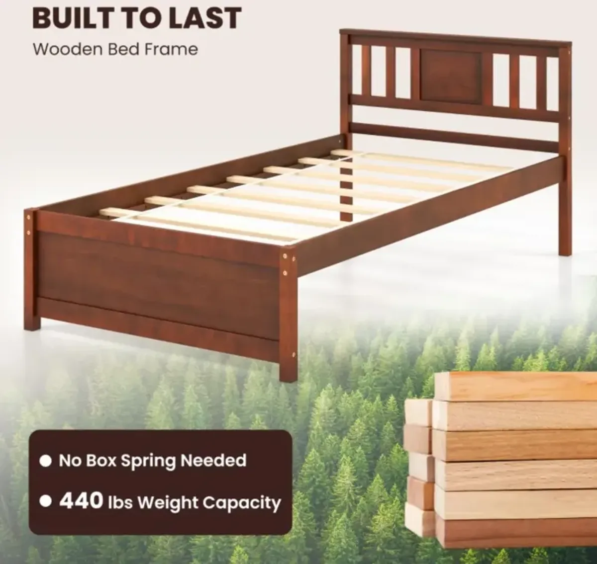 Hivvago Wooden Platform Bed with Headboard and Wood Slat Support