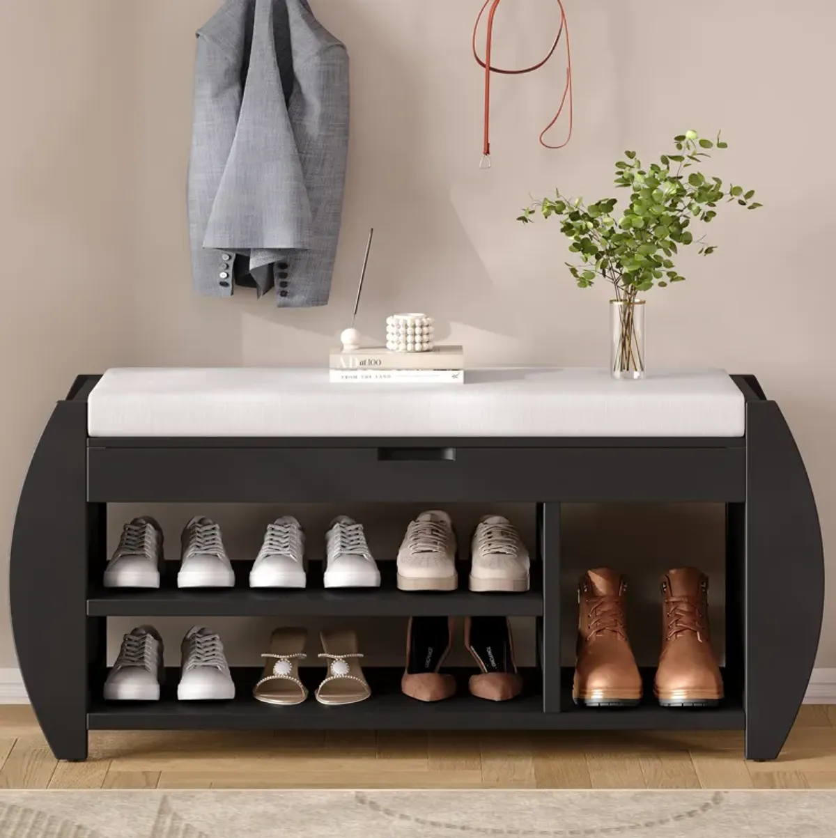 Merax Retro Shoes Storage Bench with Cushion