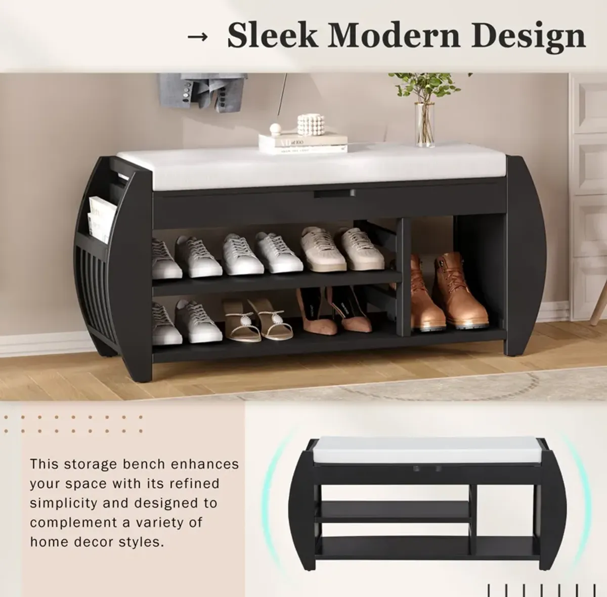 Merax Retro Shoes Storage Bench with Cushion