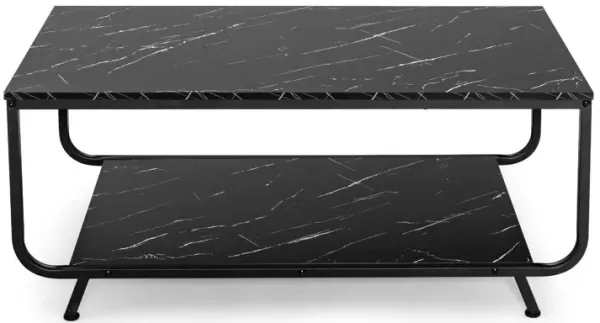 2-Tier Modern Marble Coffee Table with Storage Shelf for Living Room-Black