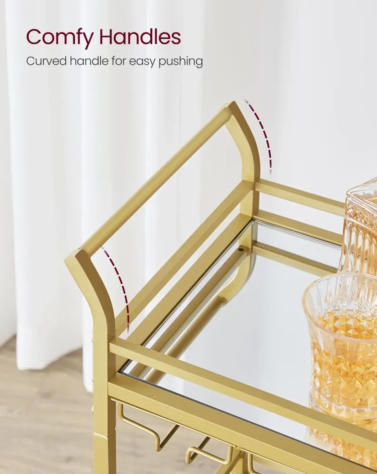 Small Bar Cart with 3-Tier Mirrored Shelves – Elegant Mobile Drink Station for Entertaining