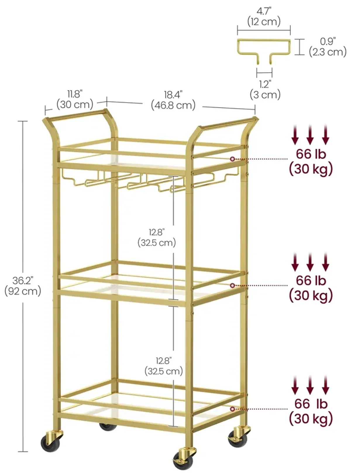 Small Bar Cart with 3-Tier Mirrored Shelves – Elegant Mobile Drink Station for Entertaining