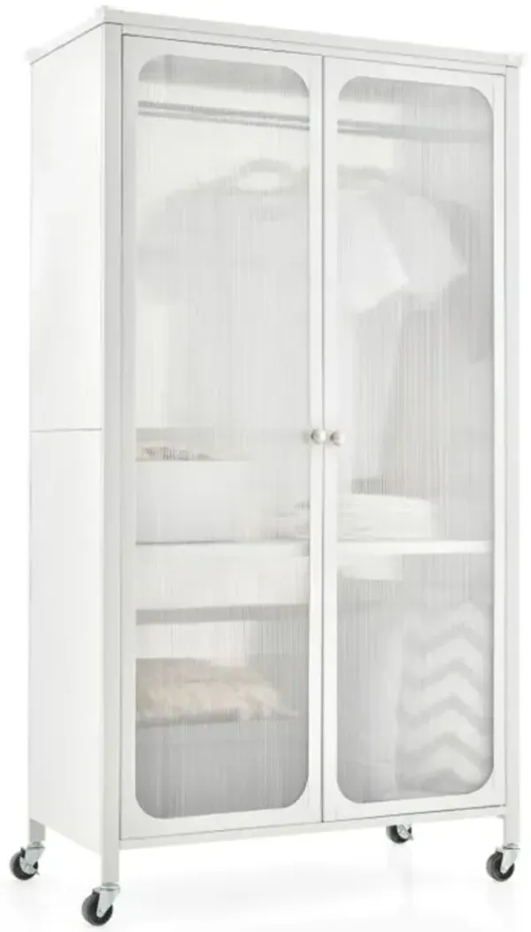 Hivvago Rolling Storage Armoire Closet with Hanging Rod and Adjustable Shelf