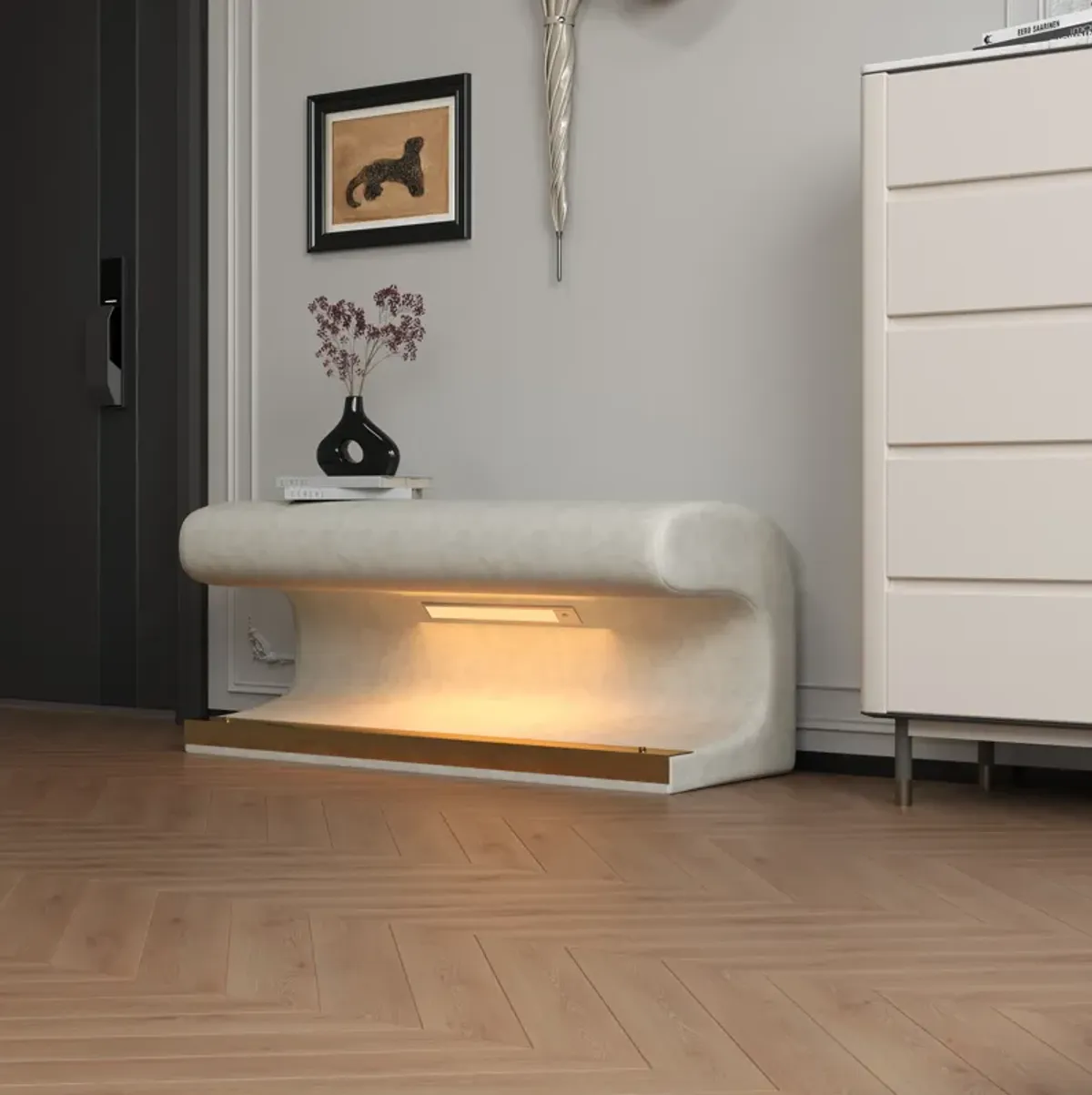 Merax Entryway Bench Upholstered Ottoman with LED Sensor Light