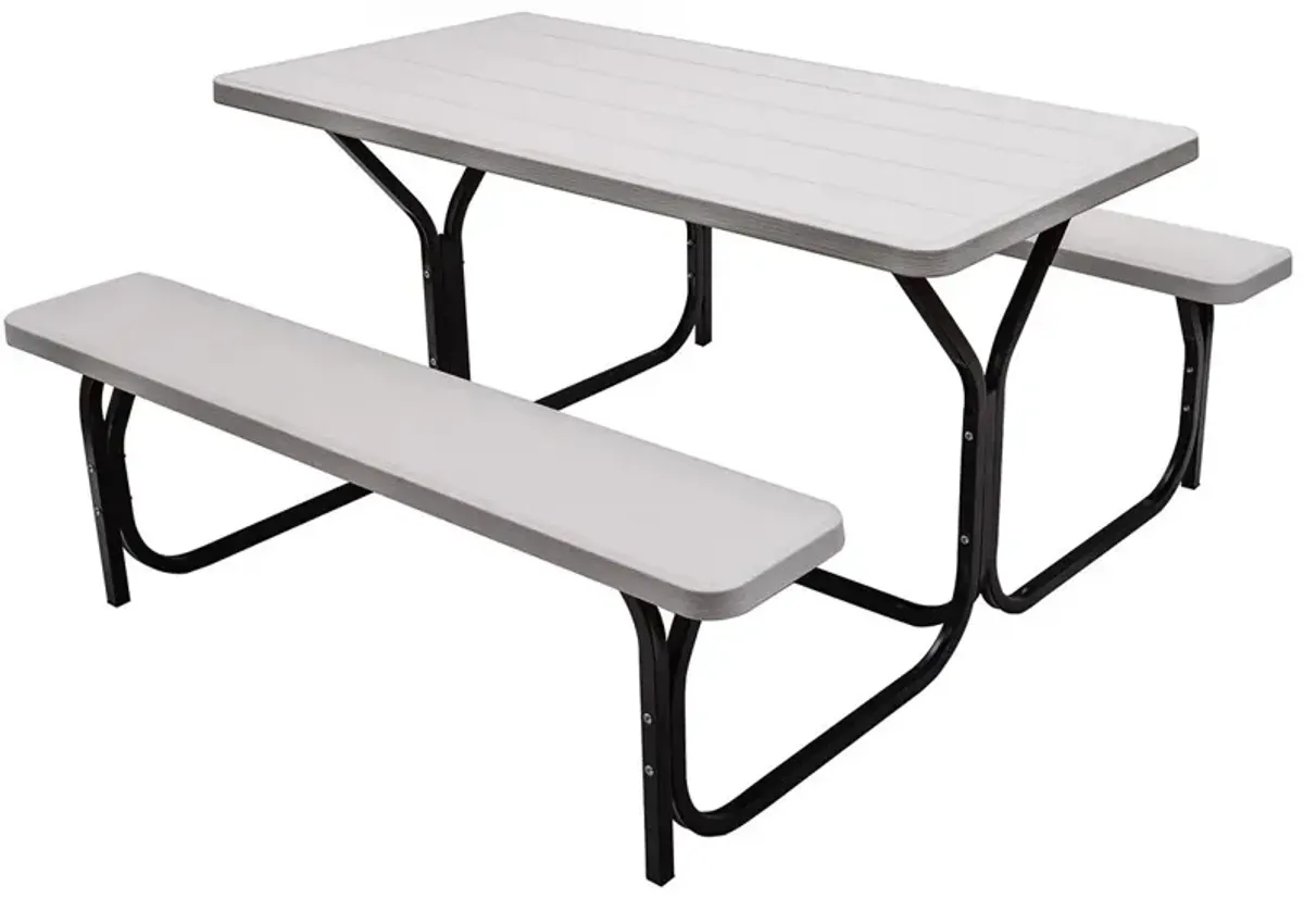 HDPE Outdoor Picnic Table Bench Set with Metal Base