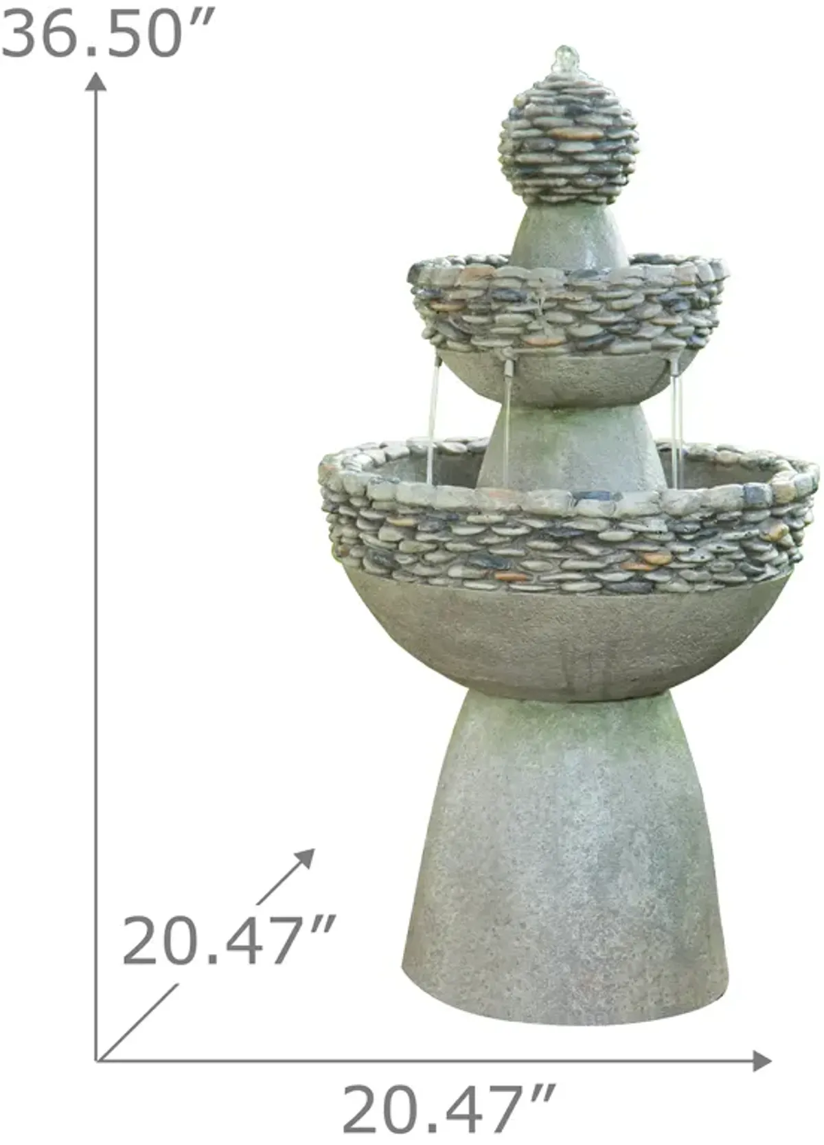 Teamson Home Outdoor Stone-Look 3-Tier Pedestal Floor Fountain, Gray