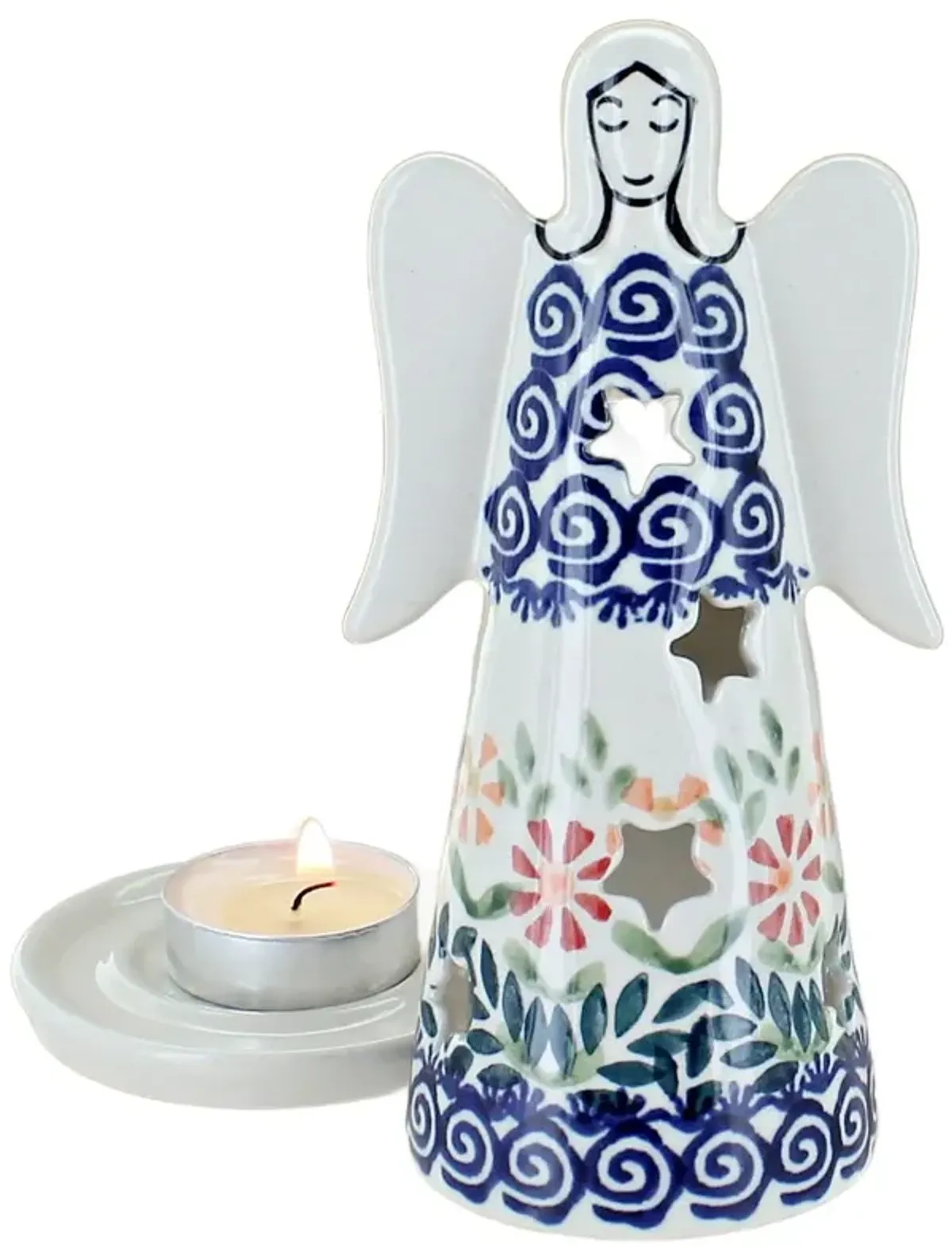 Blue Rose Polish Pottery Festive Fir Small Angel Luminary