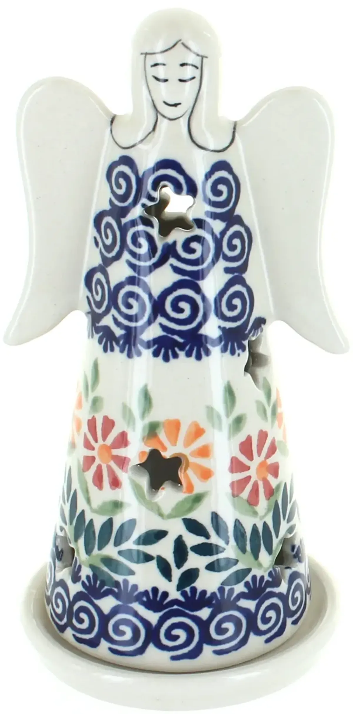 Blue Rose Polish Pottery Festive Fir Small Angel Luminary