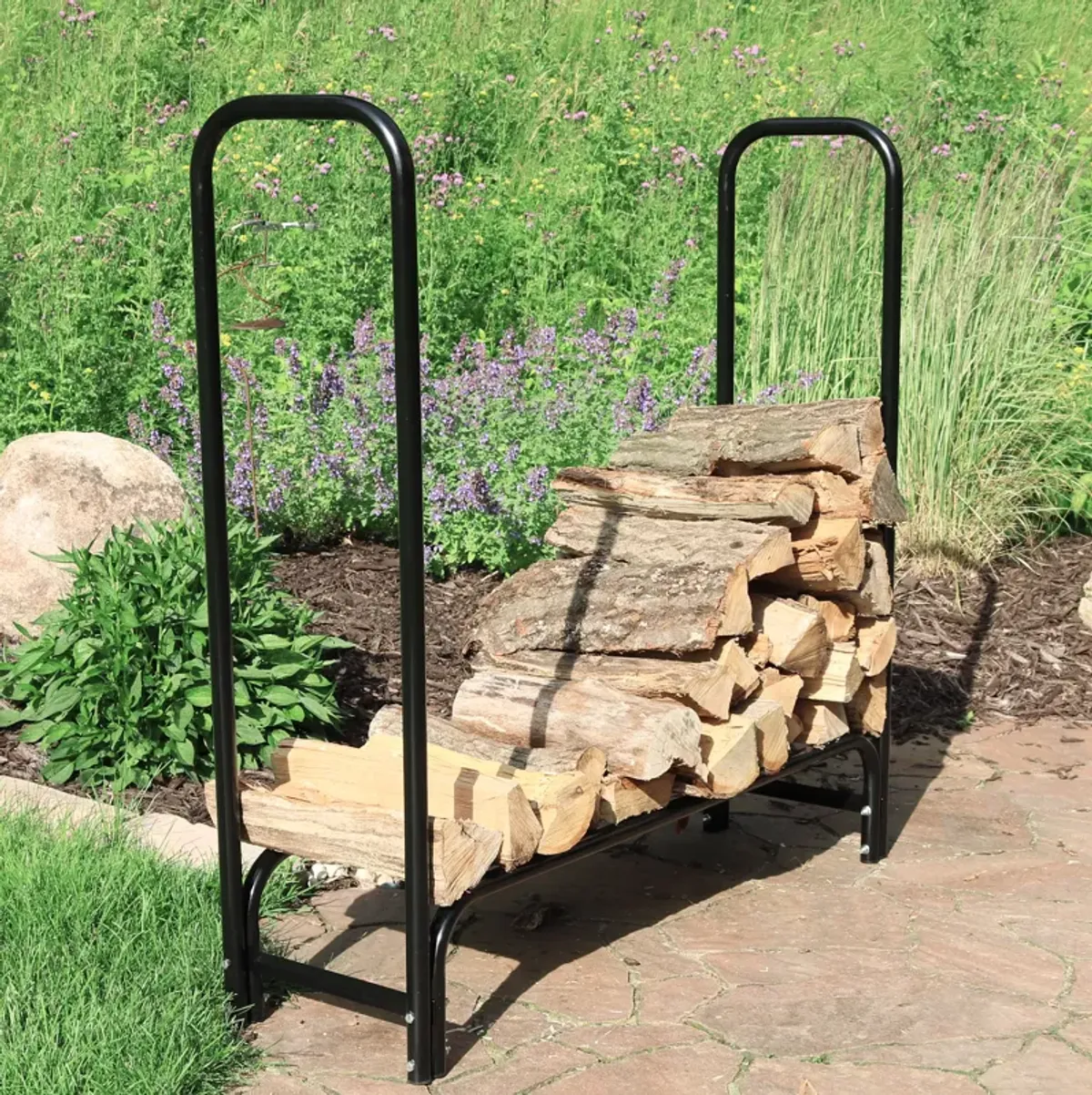 Sunnydaze Steel Indoor/Outdoor Firewood Log Rack - Black