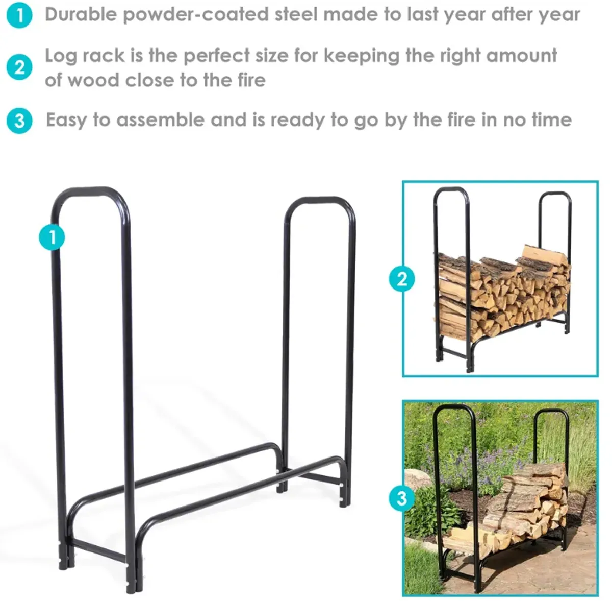 Sunnydaze Steel Indoor/Outdoor Firewood Log Rack - Black