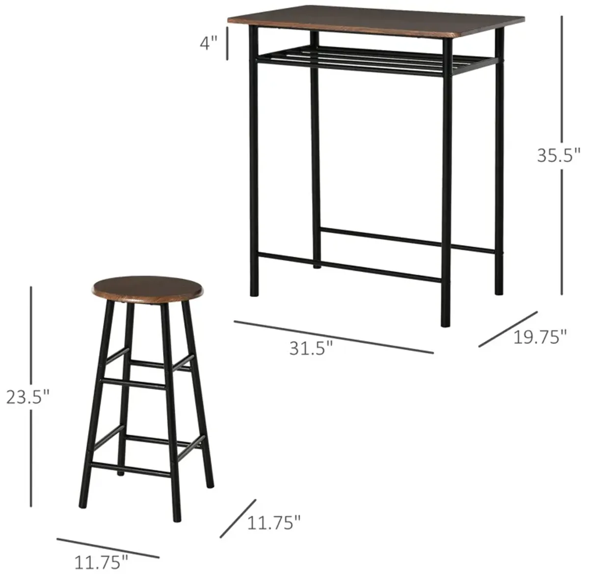 Brown/Black Bistro Set: 3-Piece Counter Height Table and Stools