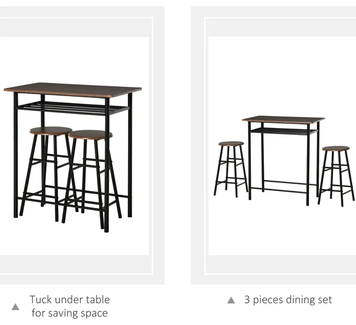 Brown/Black Bistro Set: 3-Piece Counter Height Table and Stools