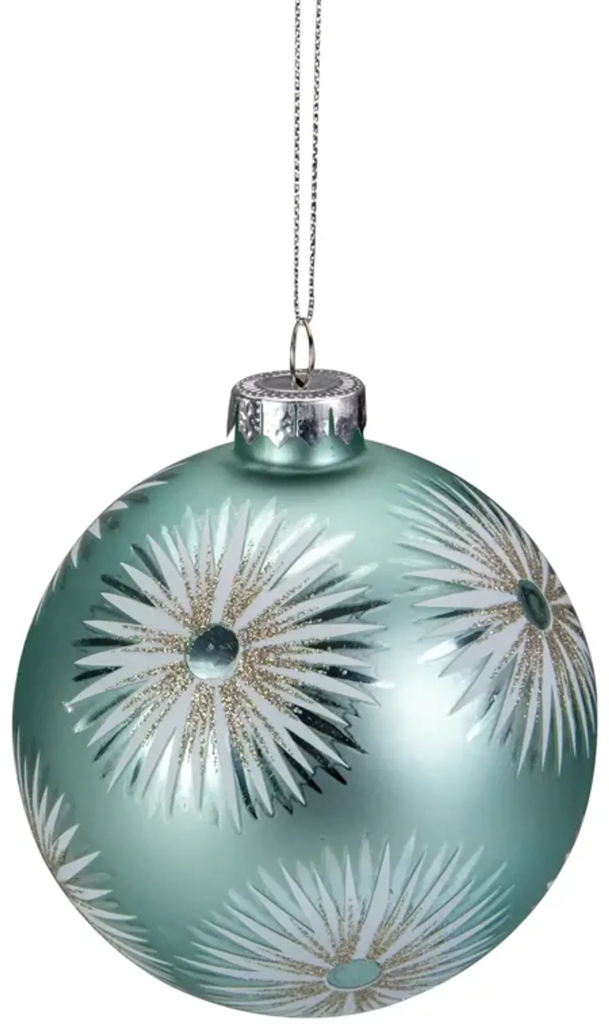 4" Glittered Mint Green Starburst Glass Christmas Ball Ornament