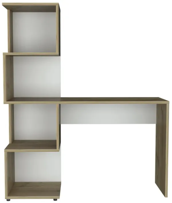 DEPOT E-SHOP Delhi Desk with Bookcase and 4 Storage Shelves, Light Oak / White