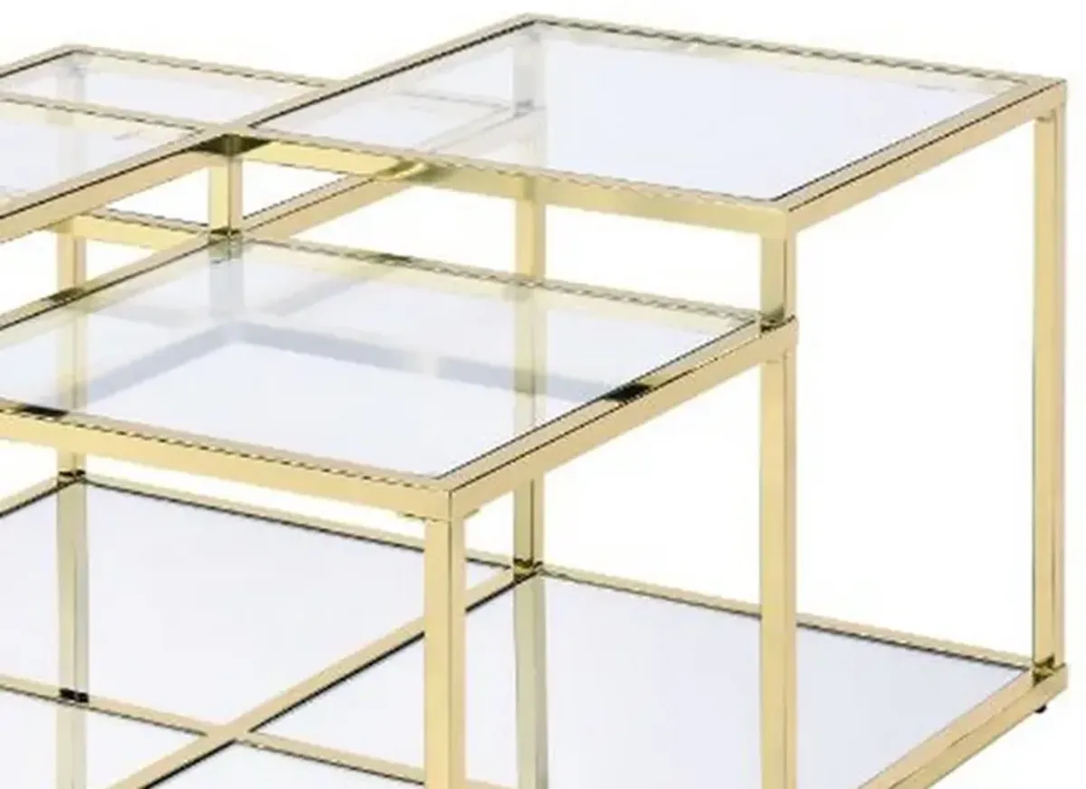 Coffee Table with Glass Top and Tubular Frame, Gold-Benzara