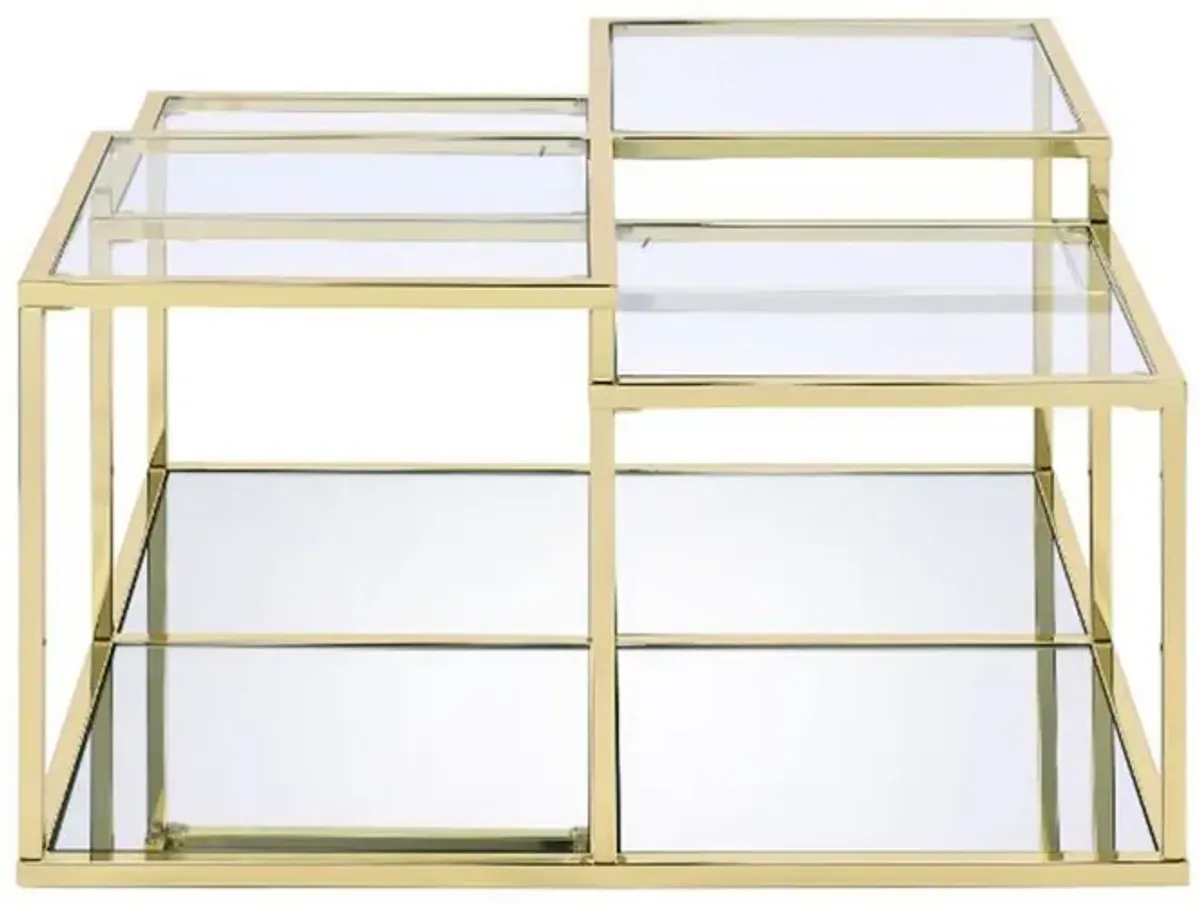 Coffee Table with Glass Top and Tubular Frame, Gold-Benzara