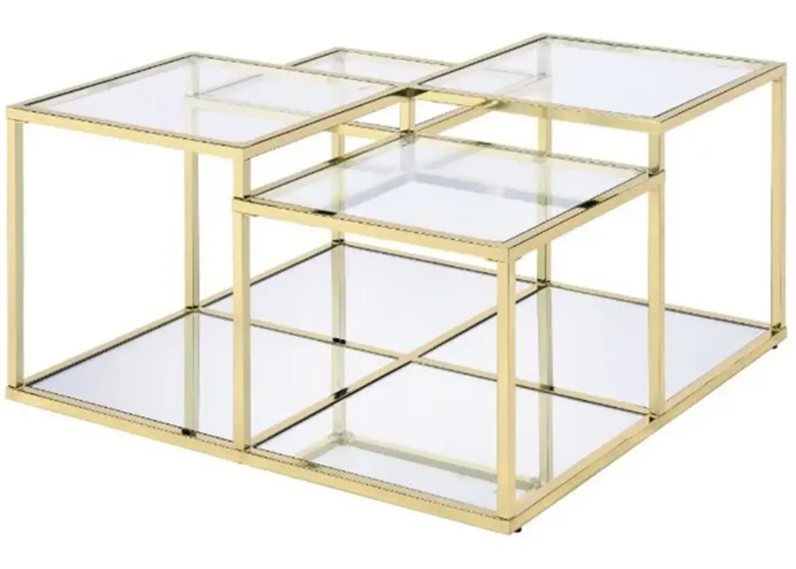 Coffee Table with Glass Top and Tubular Frame, Gold-Benzara