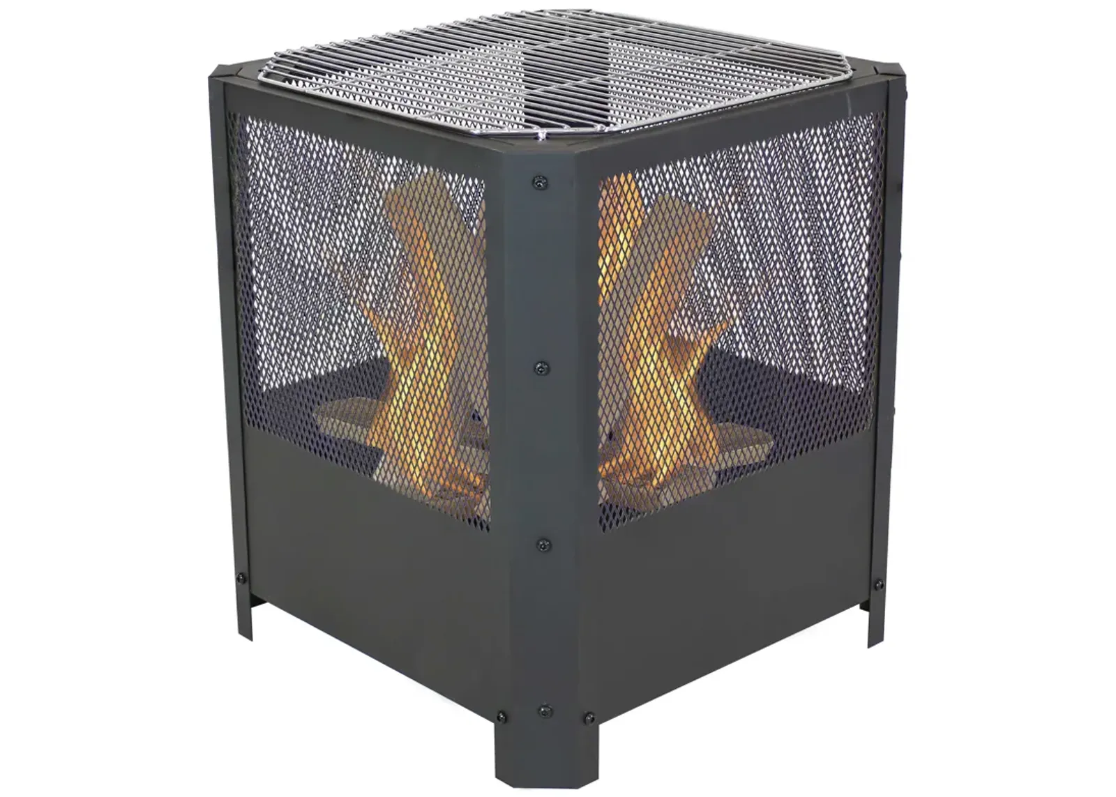 Sunnydaze 16 in Grelha Square Steel Fire Pit with Grilling Grate - Black