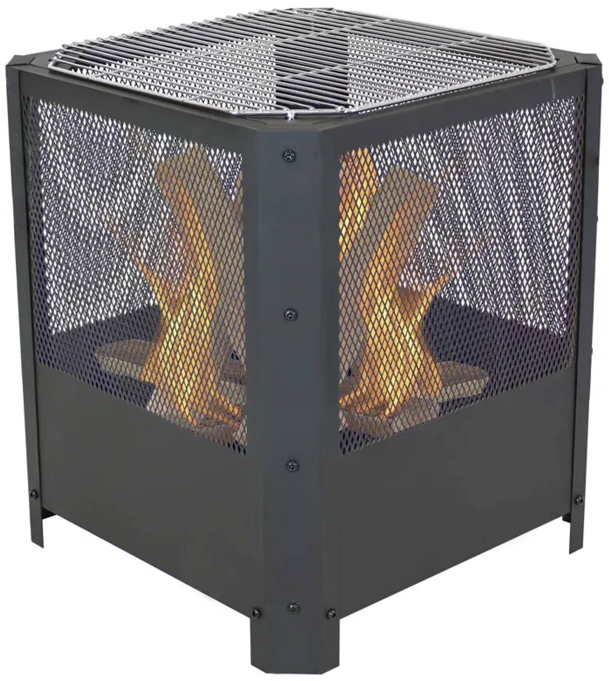 Sunnydaze 16 in Grelha Square Steel Fire Pit with Grilling Grate - Black