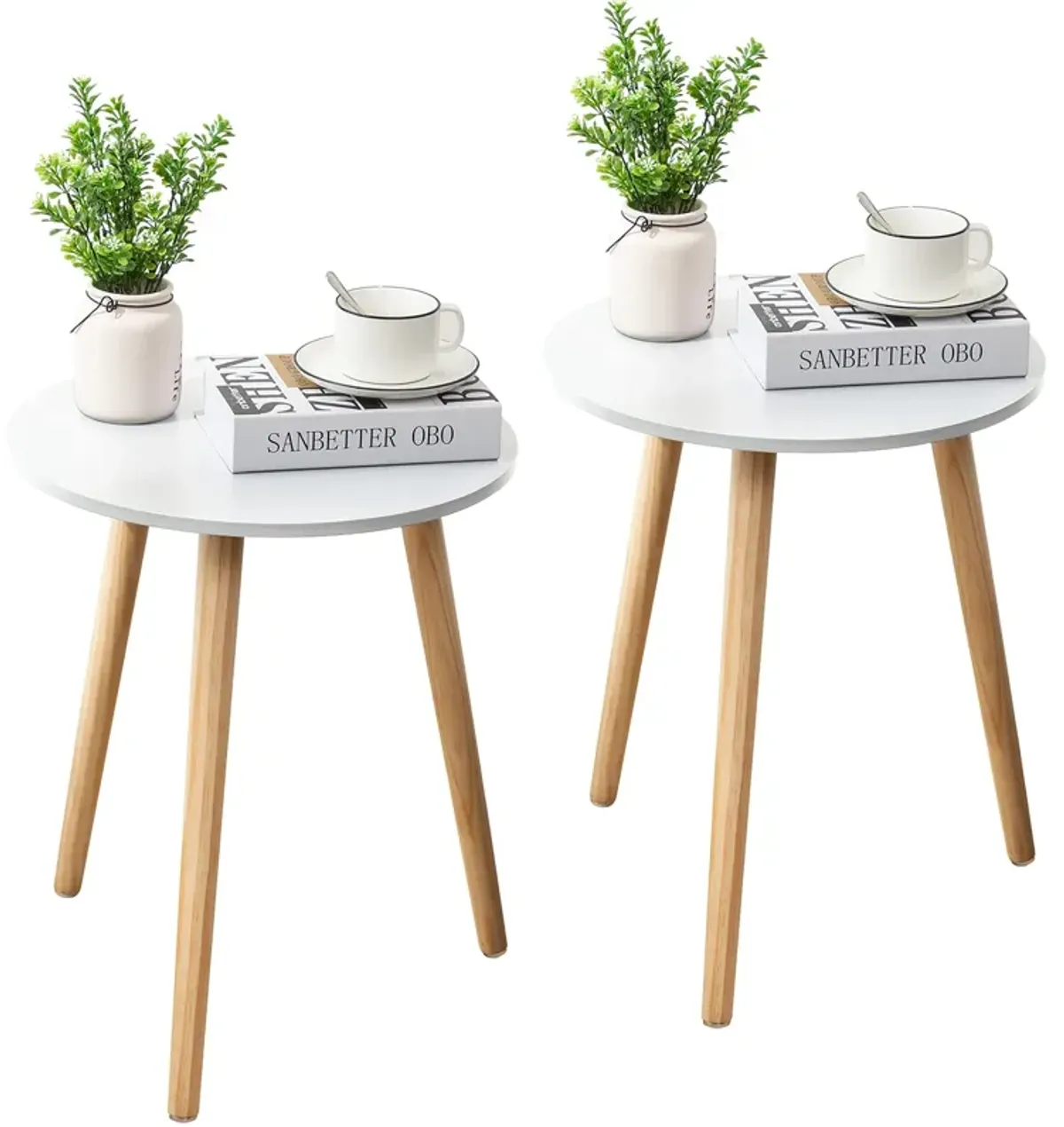 Apicizon Round Side Table Set of 2, White Nightstand Coffee End Table for Living Room, Bedroom, Small Spaces, Modern Home Decor