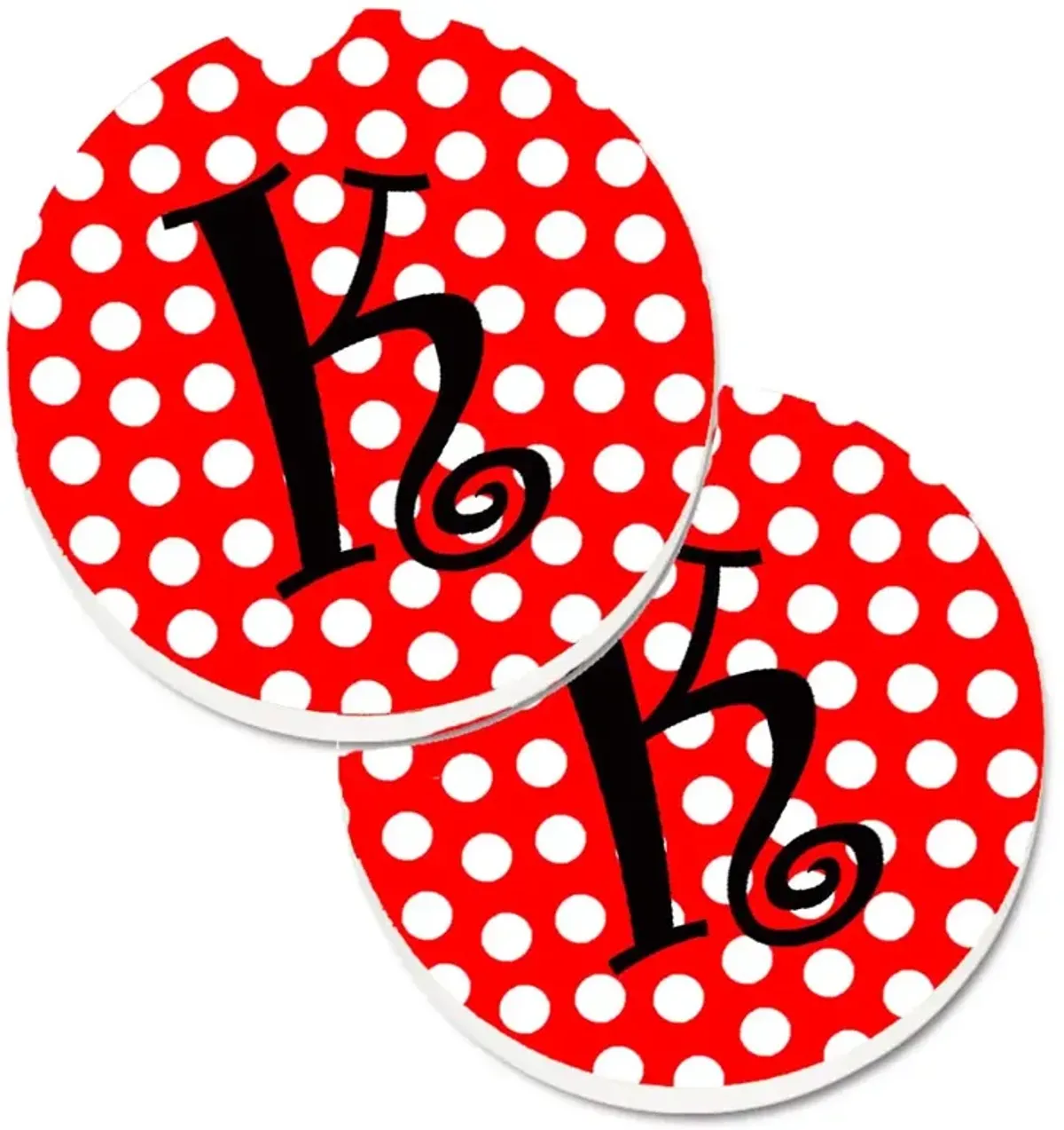 Caroline's Treasures Letter K Initial Monogram Red black Polka Dots Set of 2 Cup Holder Car Coasters CJ1012-KCARC, 2.56, Multicolor