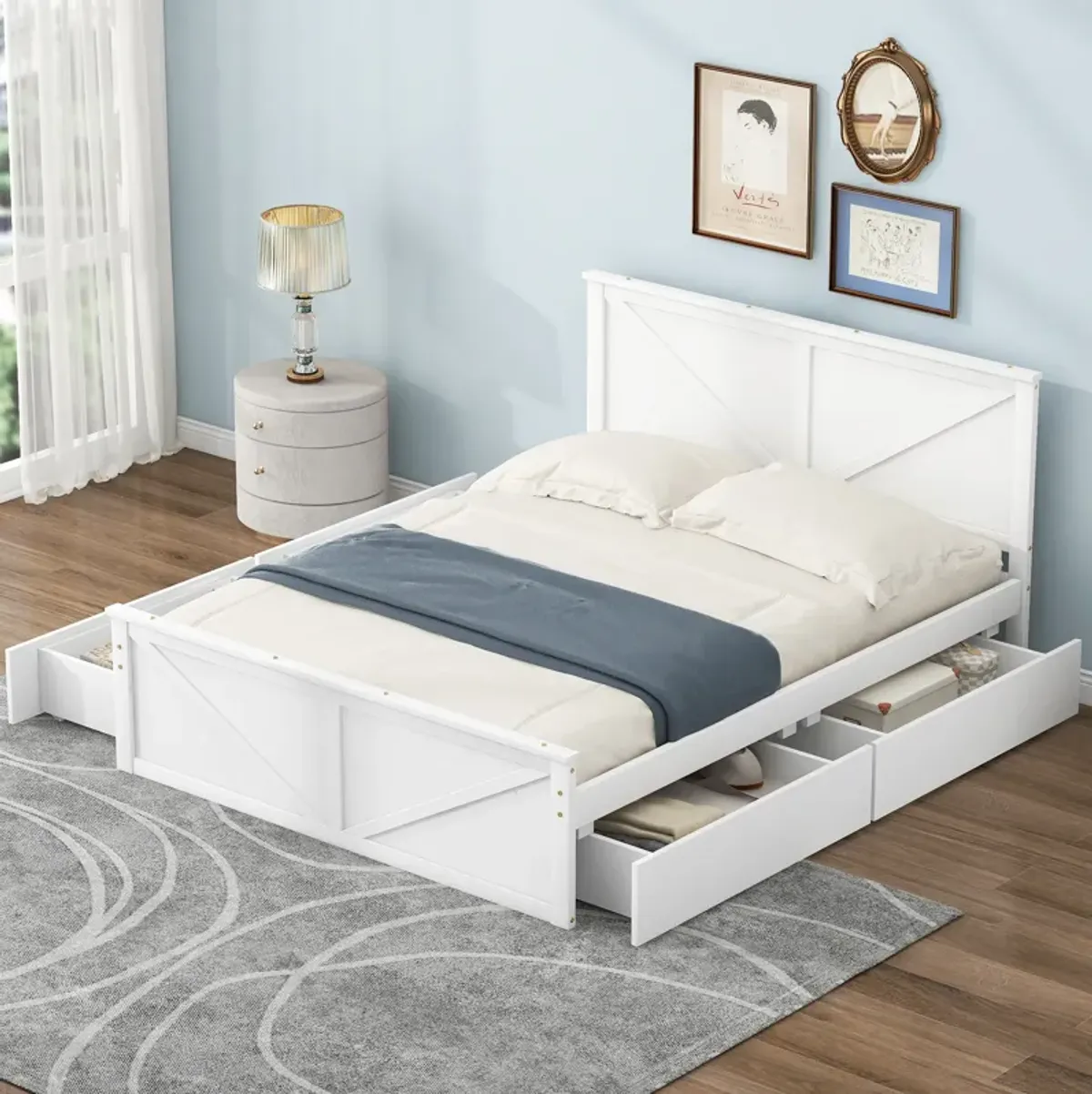 Merax Wooden Platform Bed with 4 Drawers