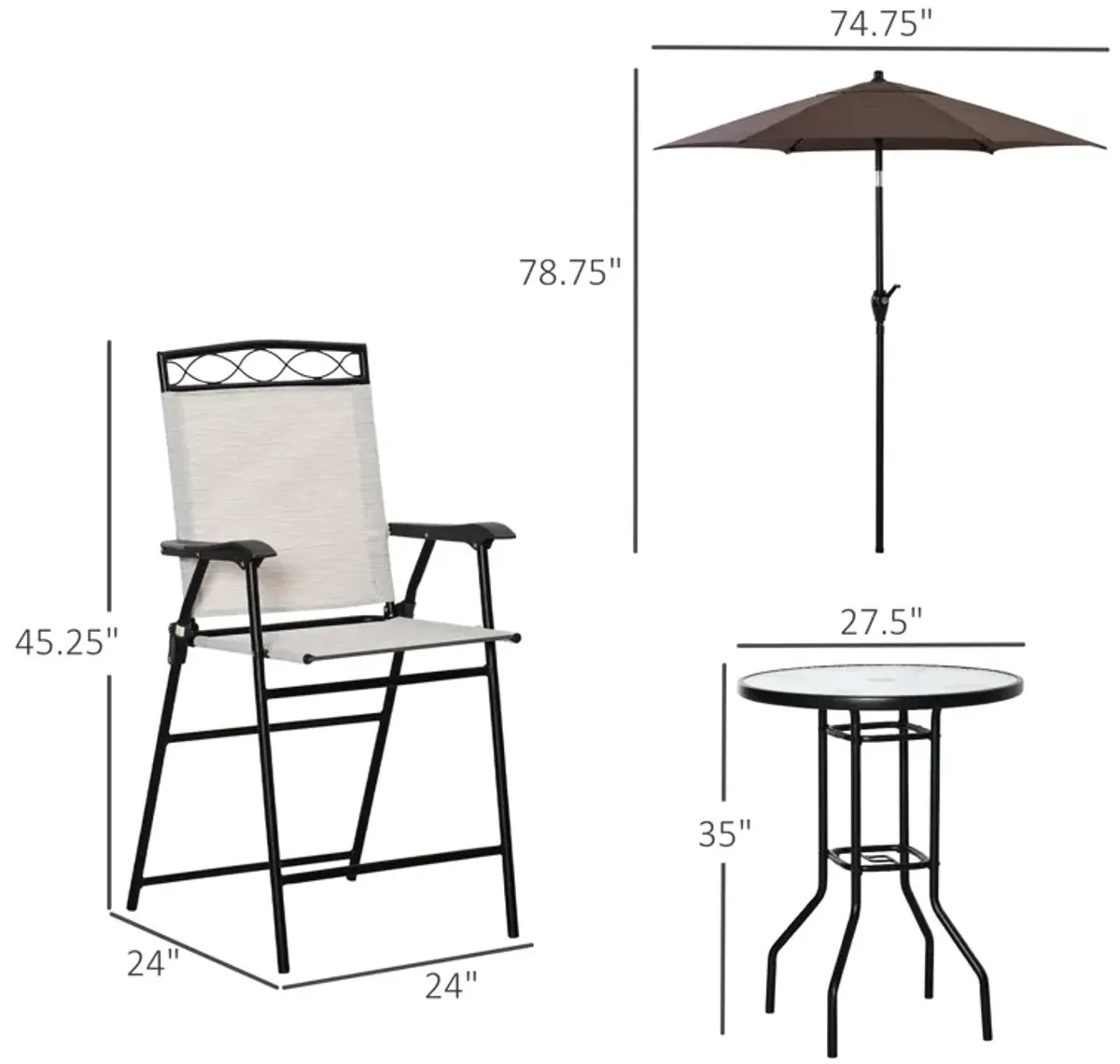 Cream Patio Set: 4-Piece Bar Set with Umbrella and Glass Table