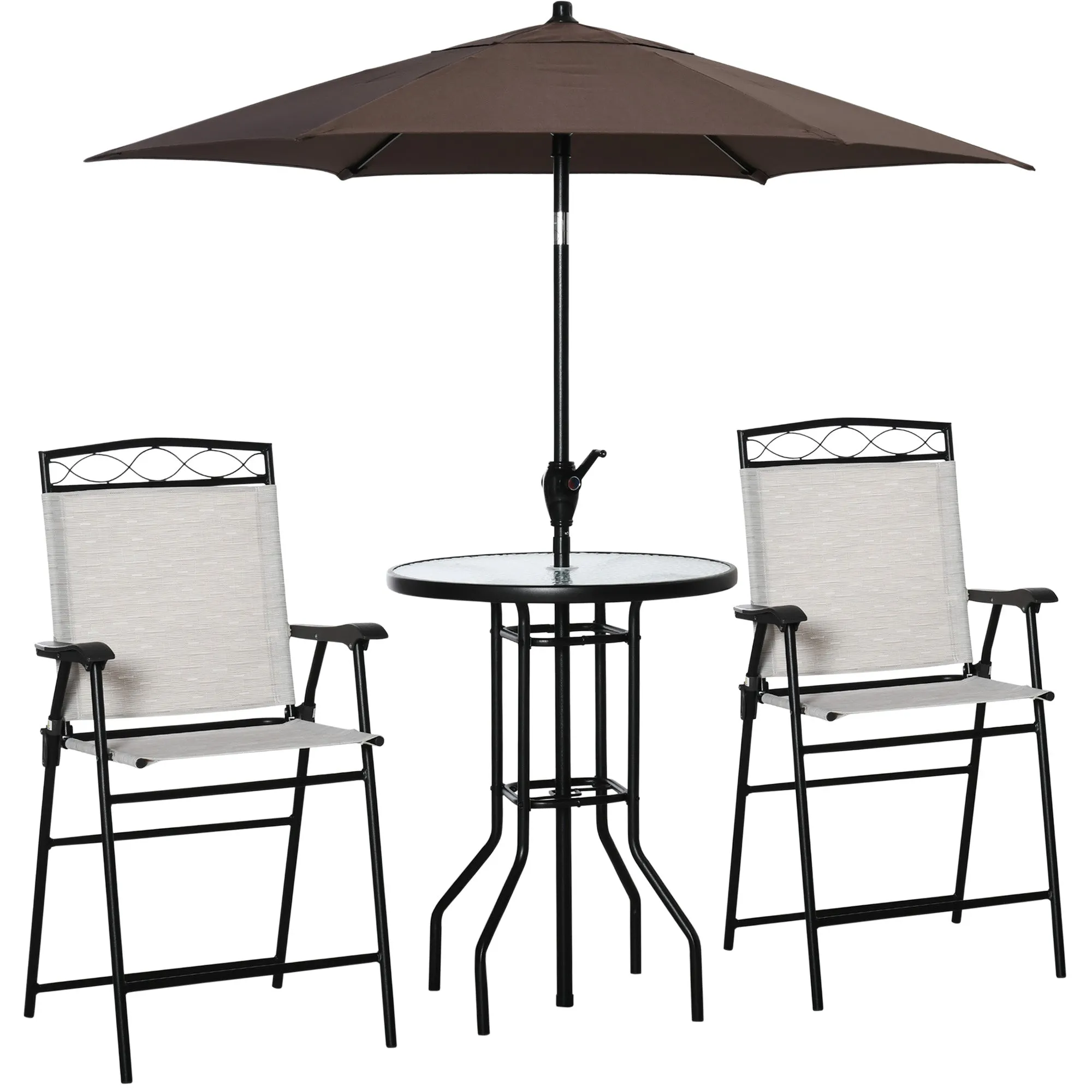 Cream Patio Set: 4-Piece Bar Set with Umbrella and Glass Table