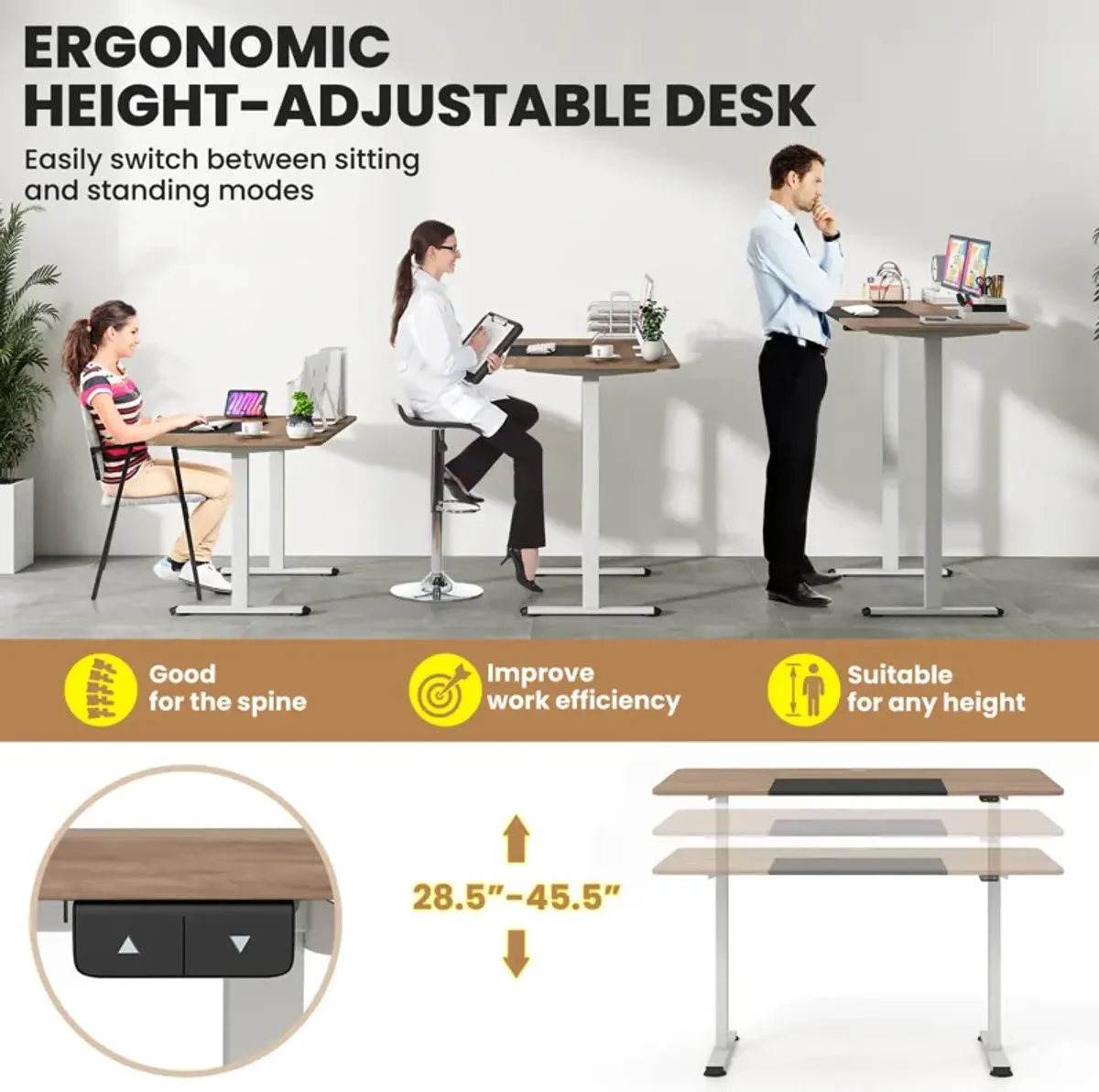 Costway Electric Height Adjustable Standing Desk, Sit to Stand Computer Workstation Home Office Desk