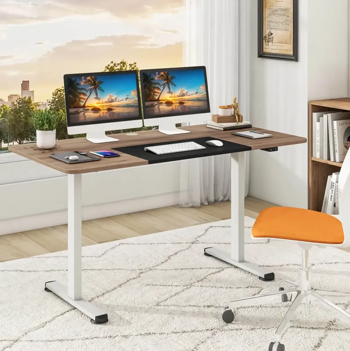 Costway Electric Height Adjustable Standing Desk, Sit to Stand Computer Workstation Home Office Desk