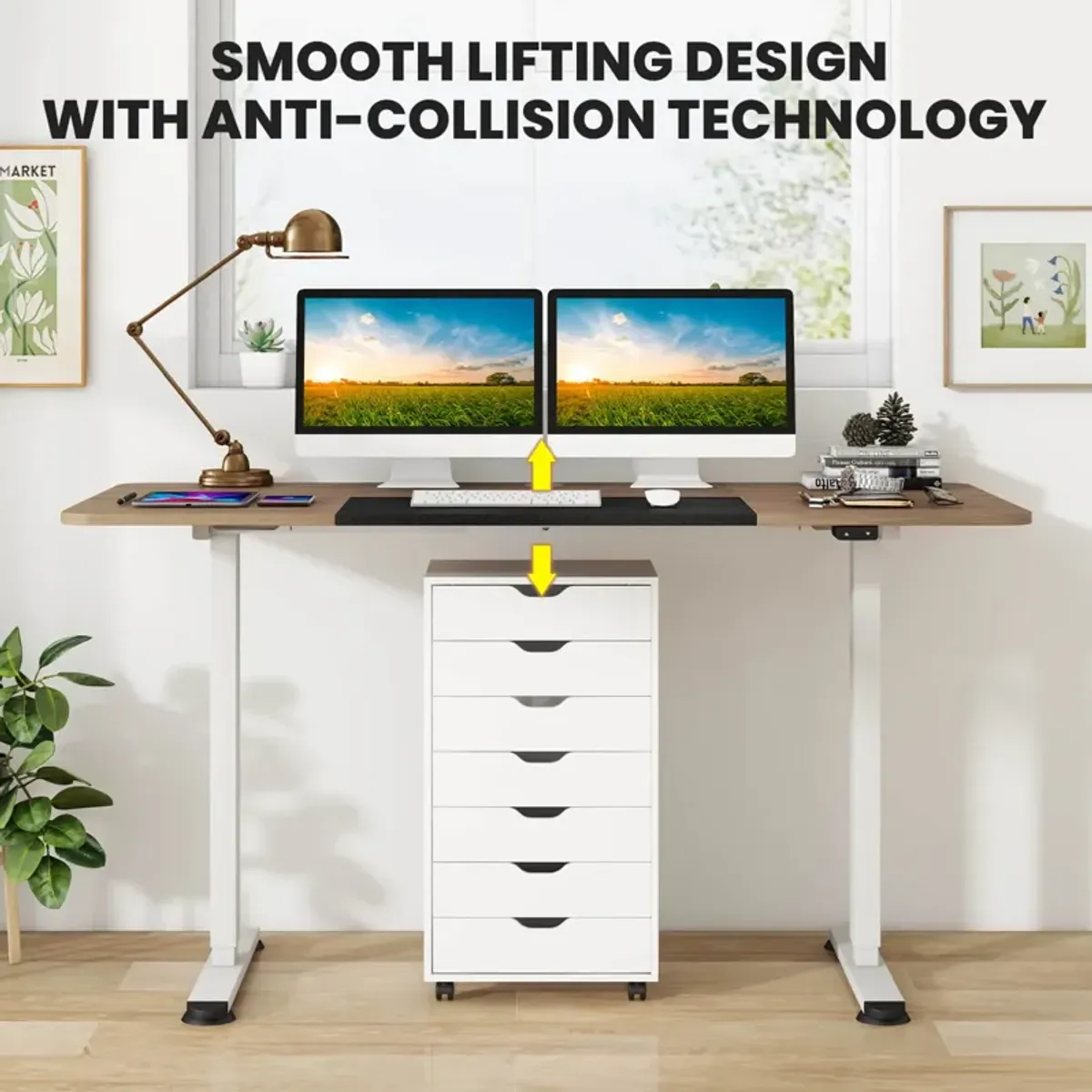 Costway Electric Height Adjustable Standing Desk, Sit to Stand Computer Workstation Home Office Desk