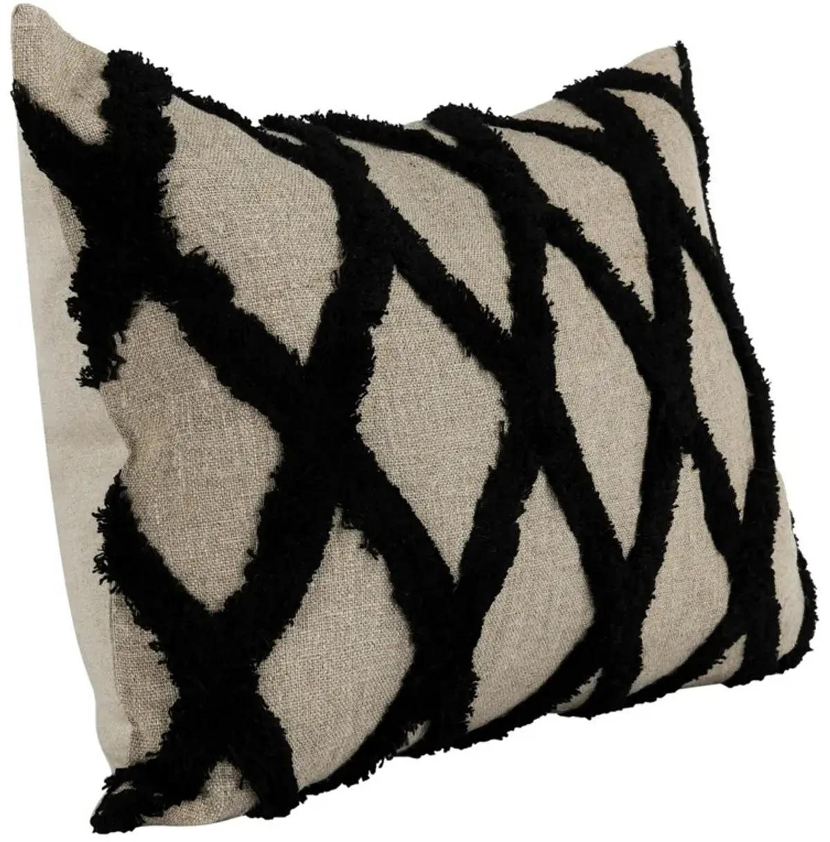 Lo 14 x 20 Lumbar Linen Accent Throw Pillow, Tufted Diamond Pattern, Black-Benzara