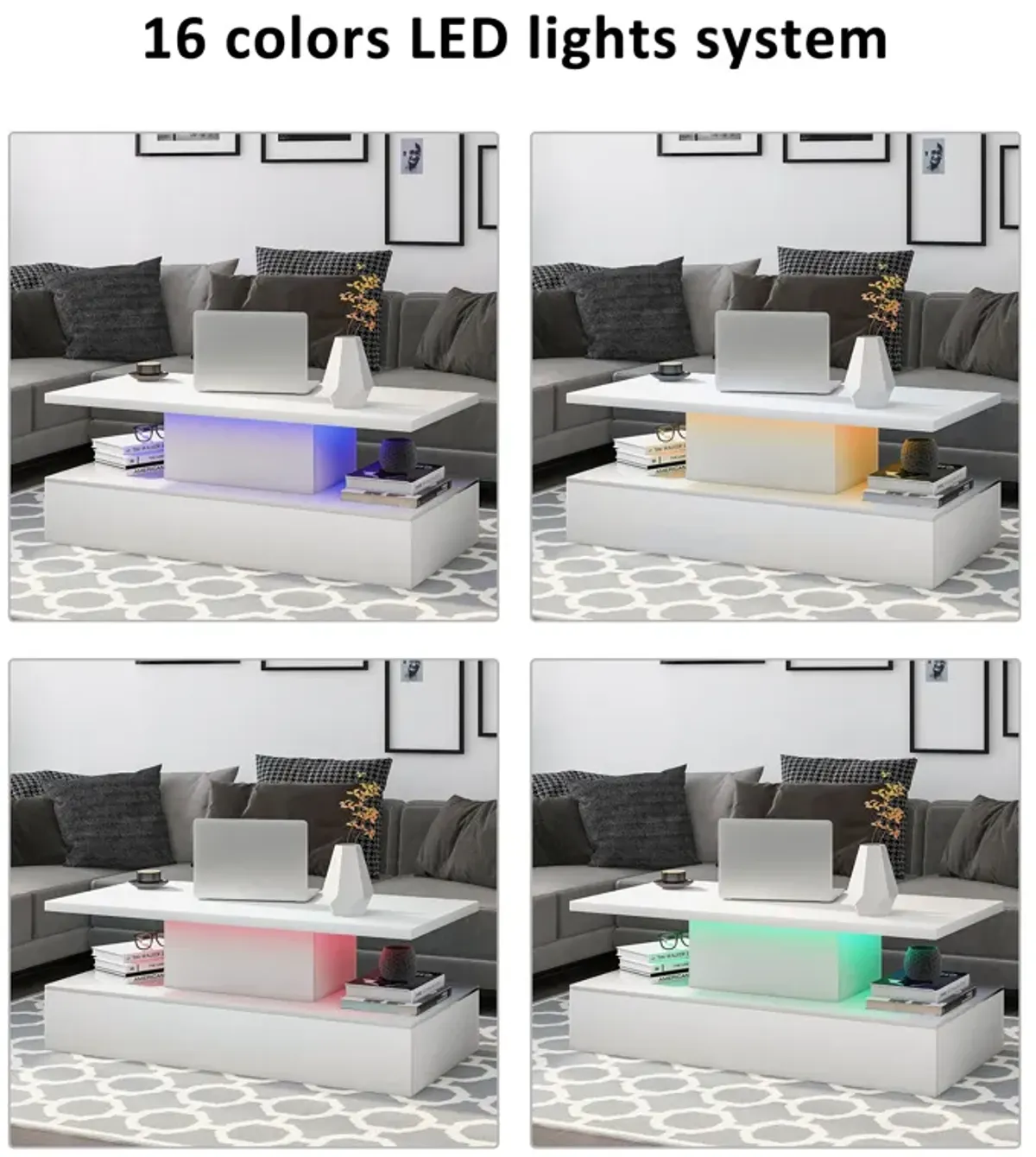 Merax Coffee Table Cocktail Table Modern Industrial Design with LED lighting