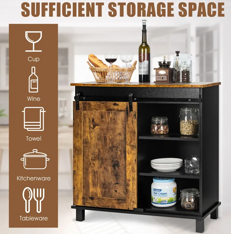 Industrial Storage Cabinet with Sliding Barn Door-Rustic Brown