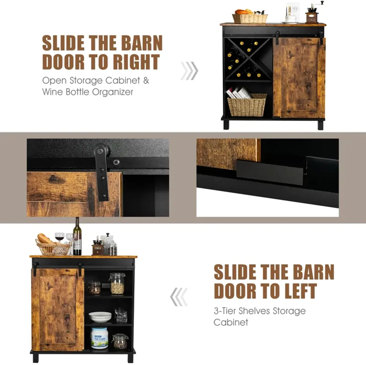 Industrial Storage Cabinet with Sliding Barn Door-Rustic Brown