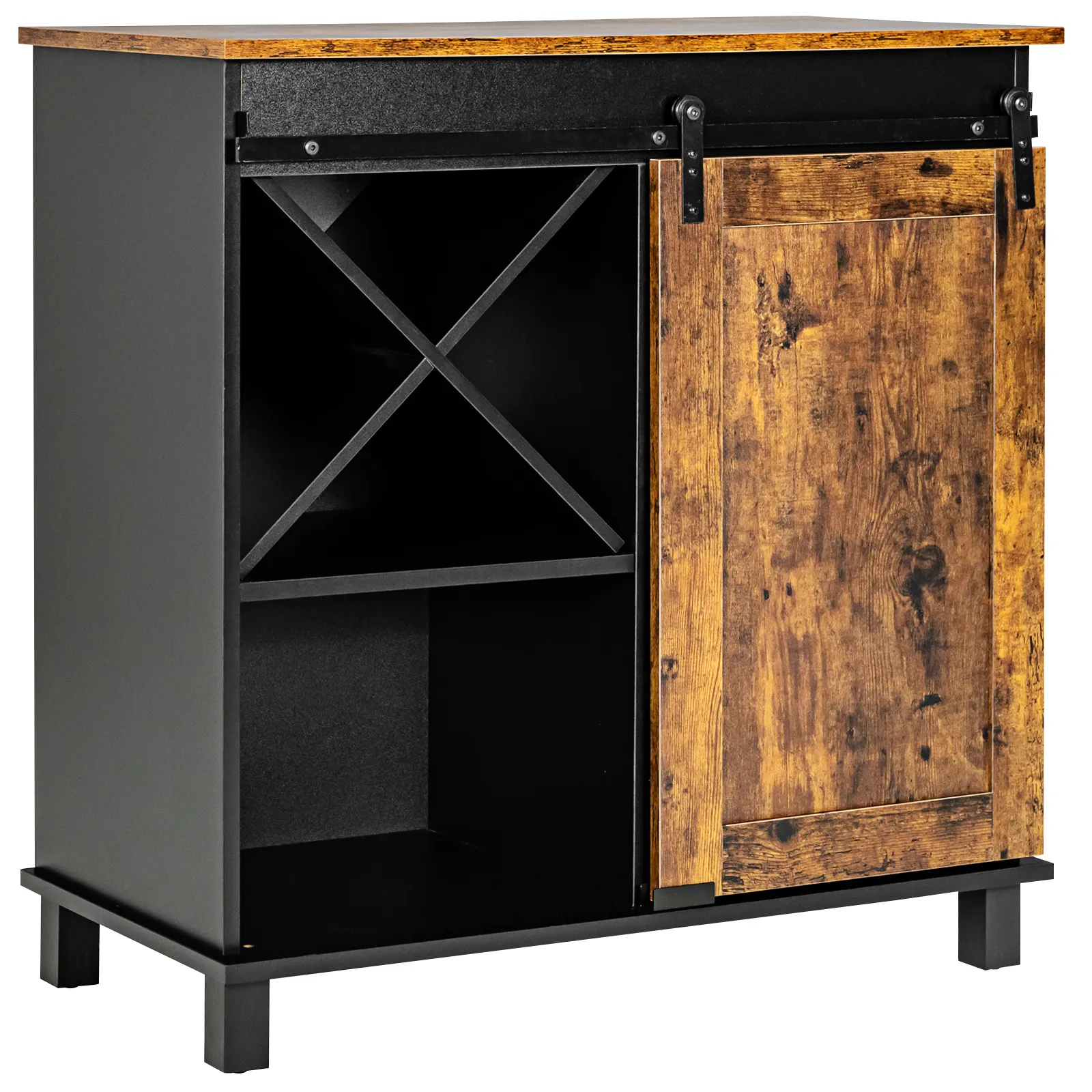 Industrial Storage Cabinet with Sliding Barn Door-Rustic Brown