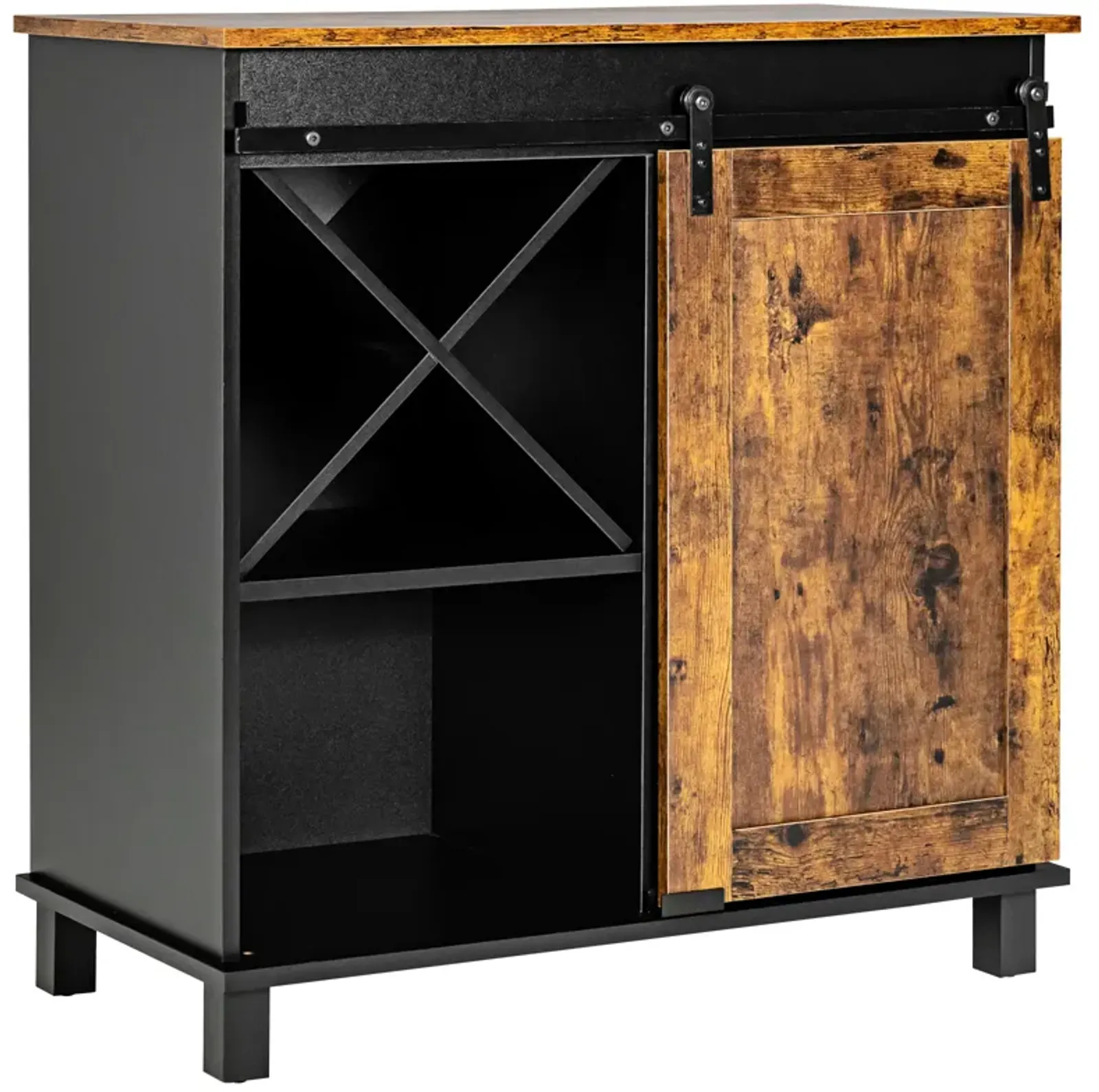 Industrial Storage Cabinet with Sliding Barn Door-Rustic Brown